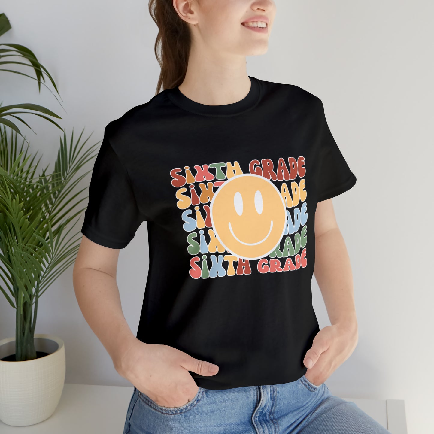 Sixth Grade Smiley Retro Print Unisex Jersey Short Sleeve Tee