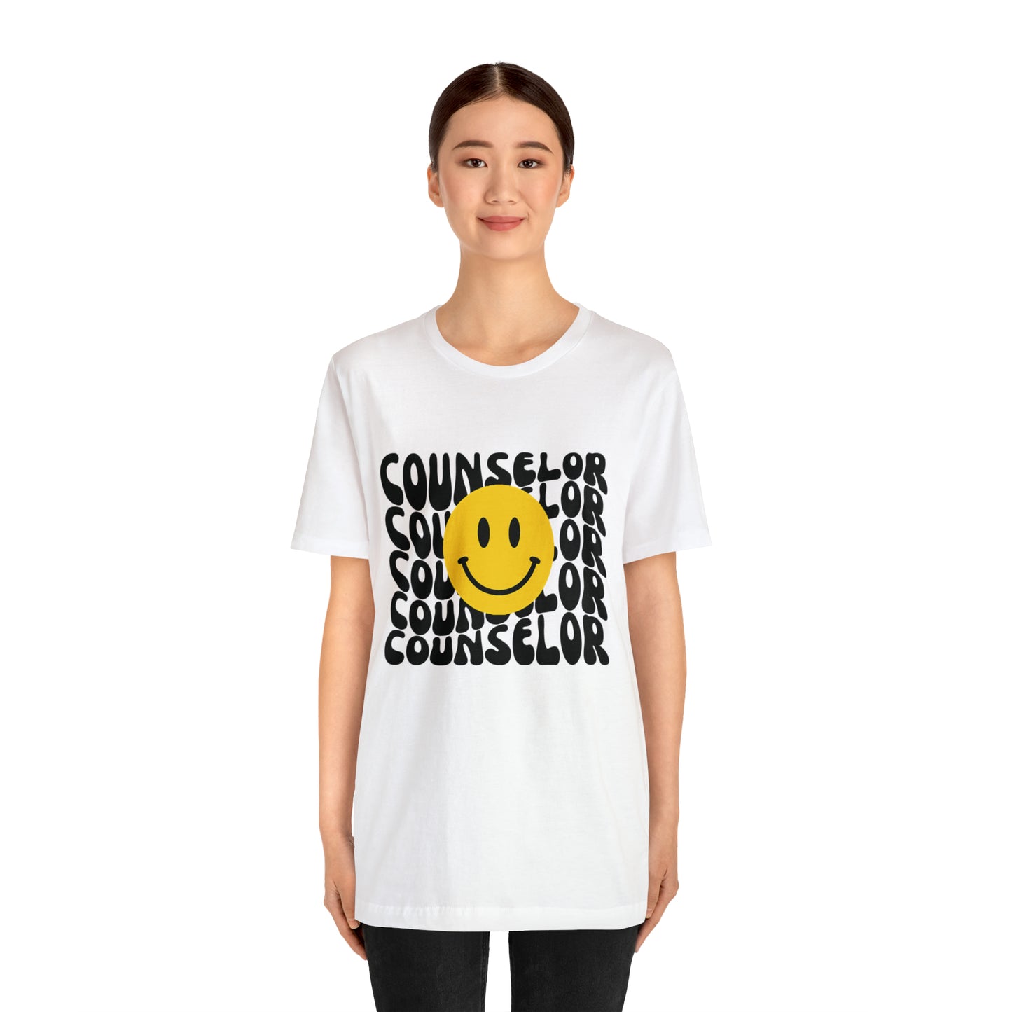 Happy Counselor Unisex Jersey Short Sleeve Tee in Black