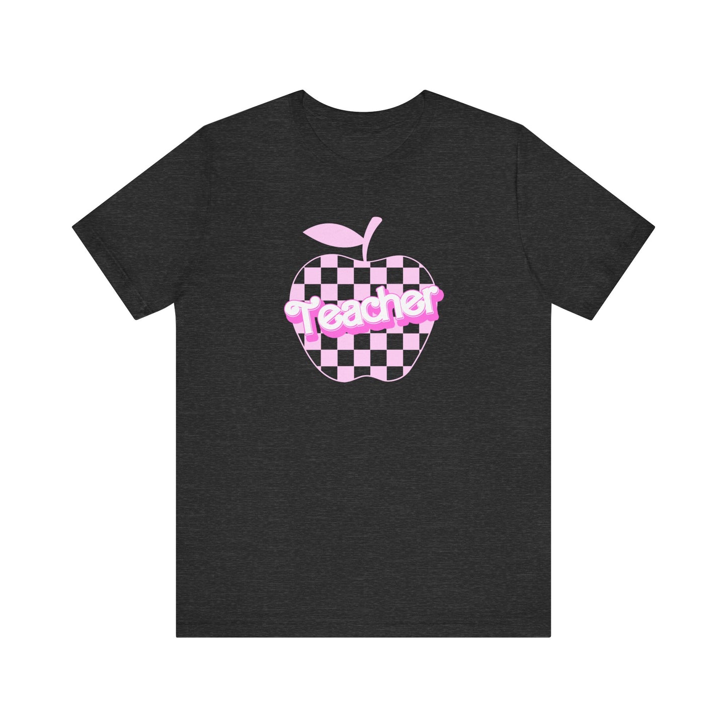 Checkered Apple Teacher Doll Font Tee
