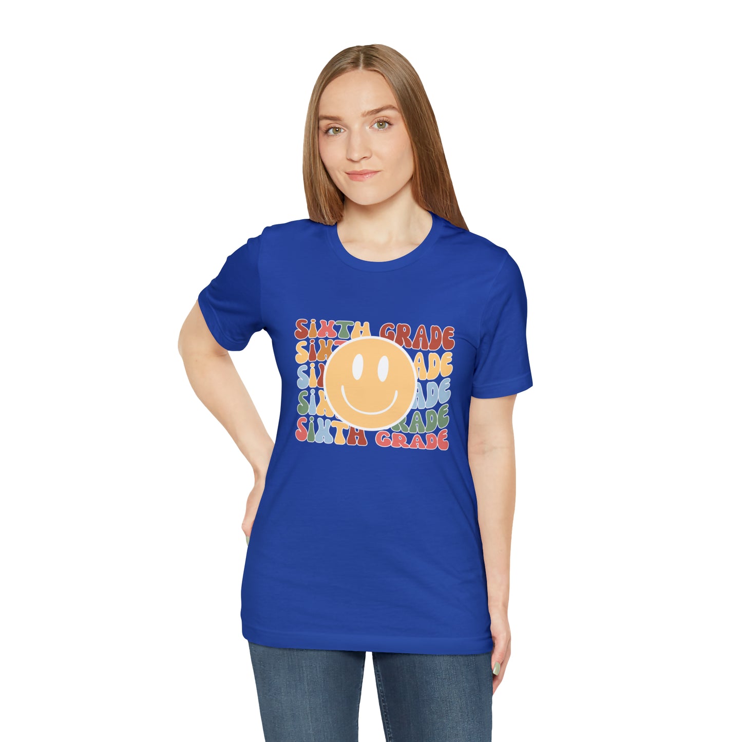 Sixth Grade Smiley Retro Print Unisex Jersey Short Sleeve Tee