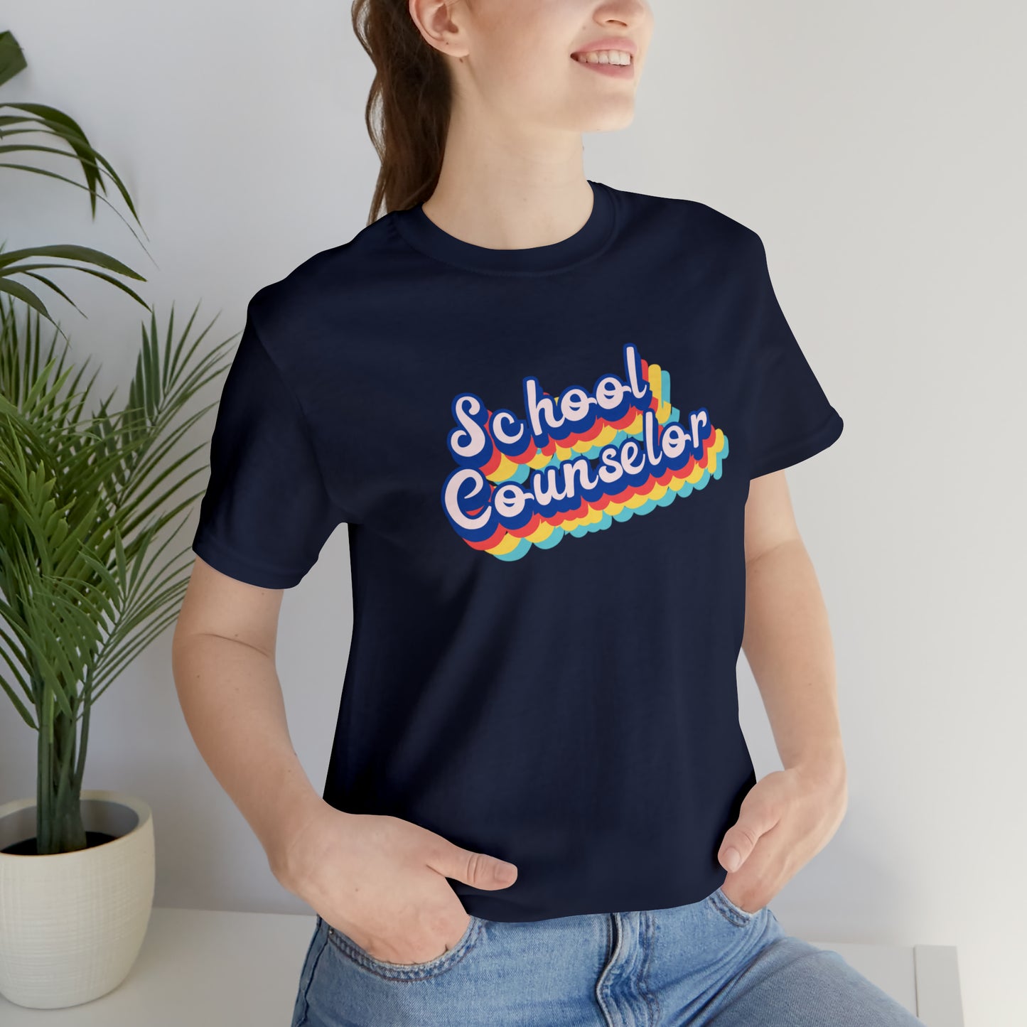 School Counselor Retro Cursive Unisex Jersey Short Sleeve Tee