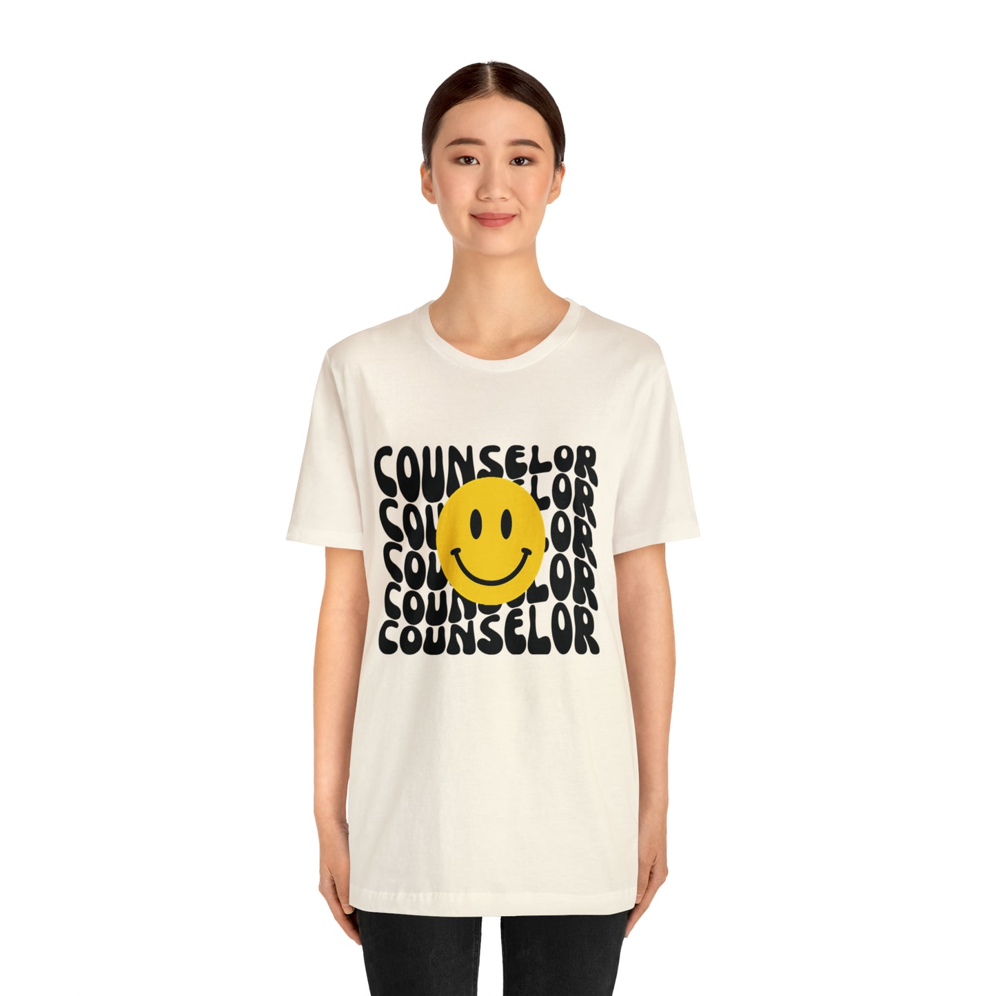 Happy Counselor Unisex Jersey Short Sleeve Tee in Black