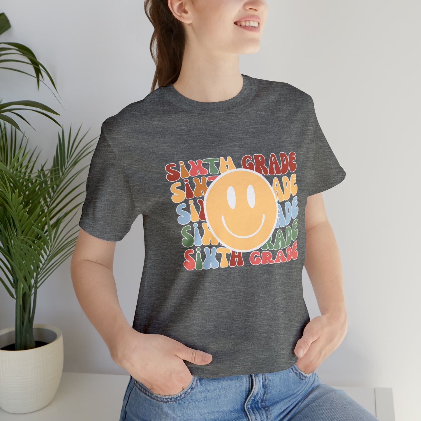 Sixth Grade Smiley Retro Print Unisex Jersey Short Sleeve Tee