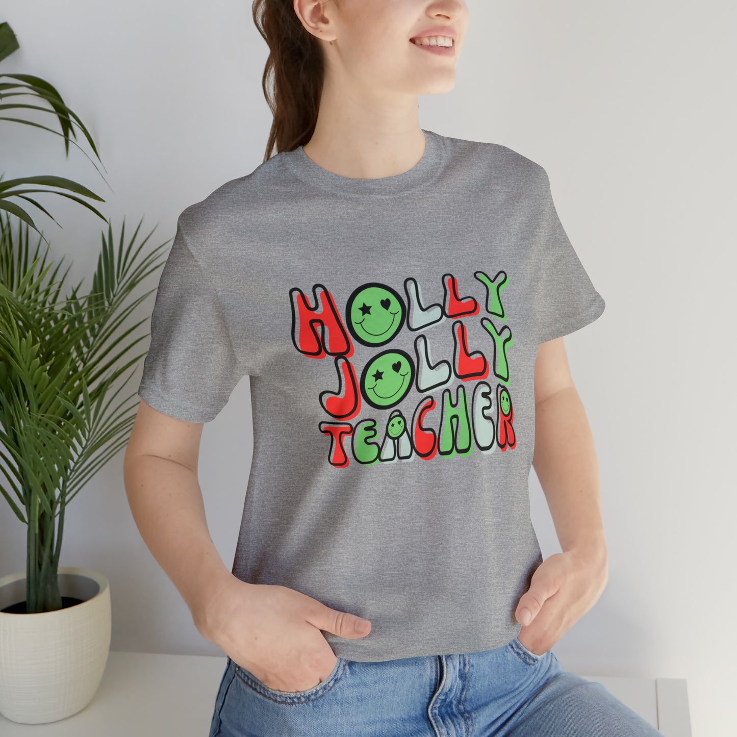 Holly Jolly Teacher Smiley Tee