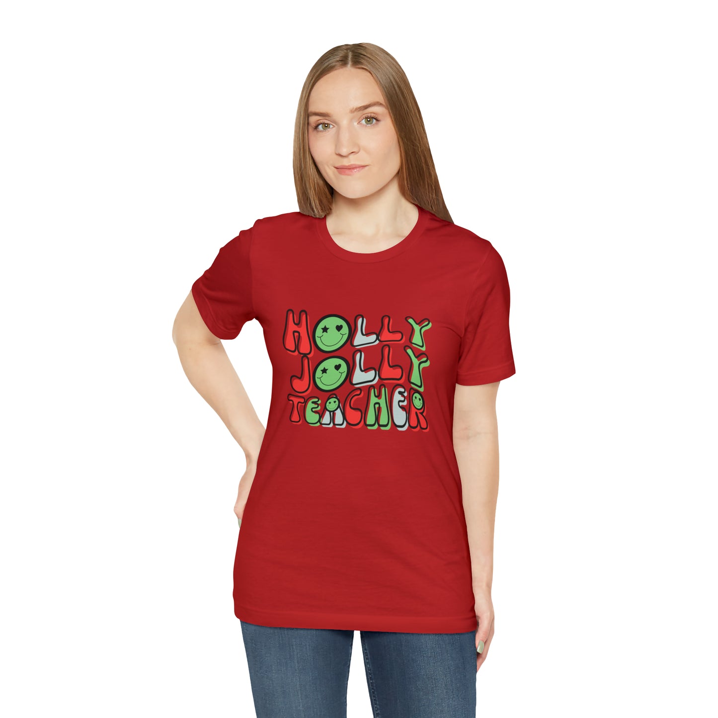 Holly Jolly Teacher Smiley Tee