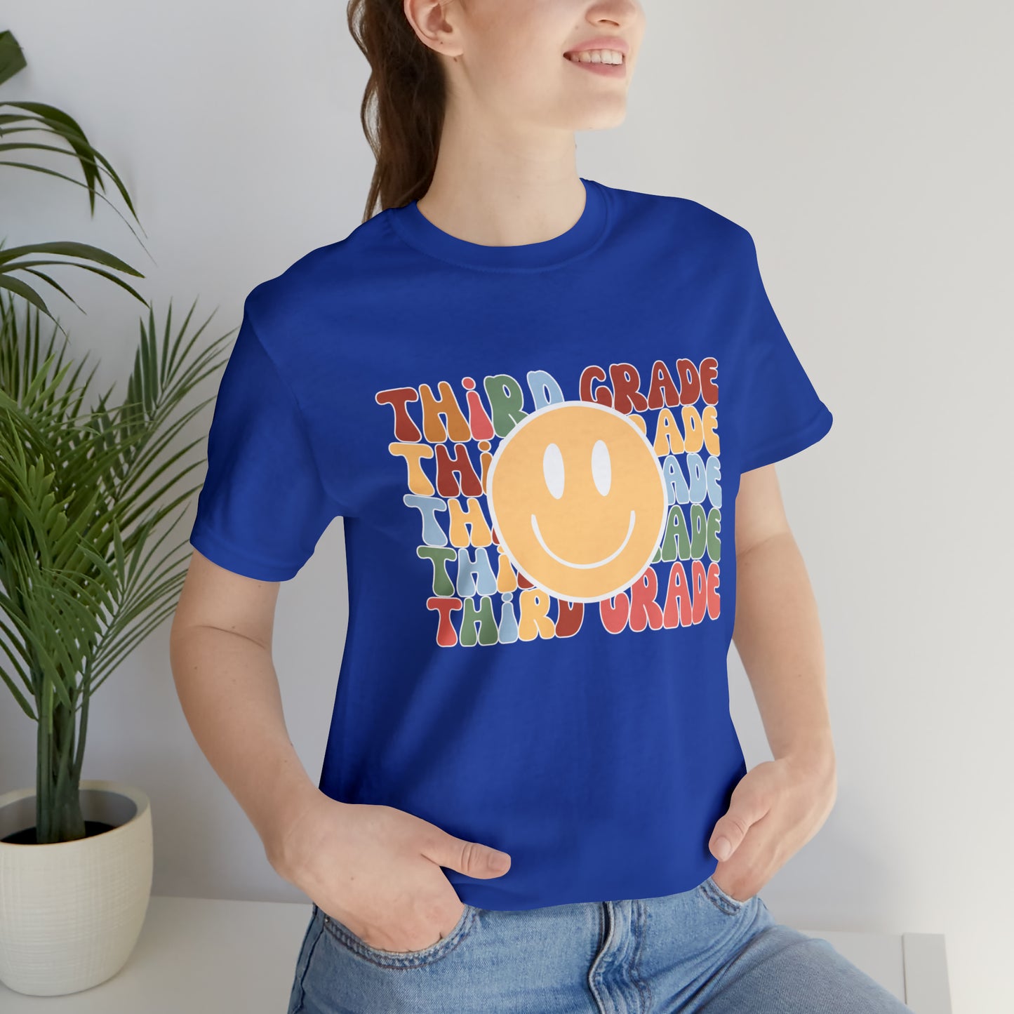 Third Grade Smiley Retro Print Unisex Jersey Short Sleeve Tee