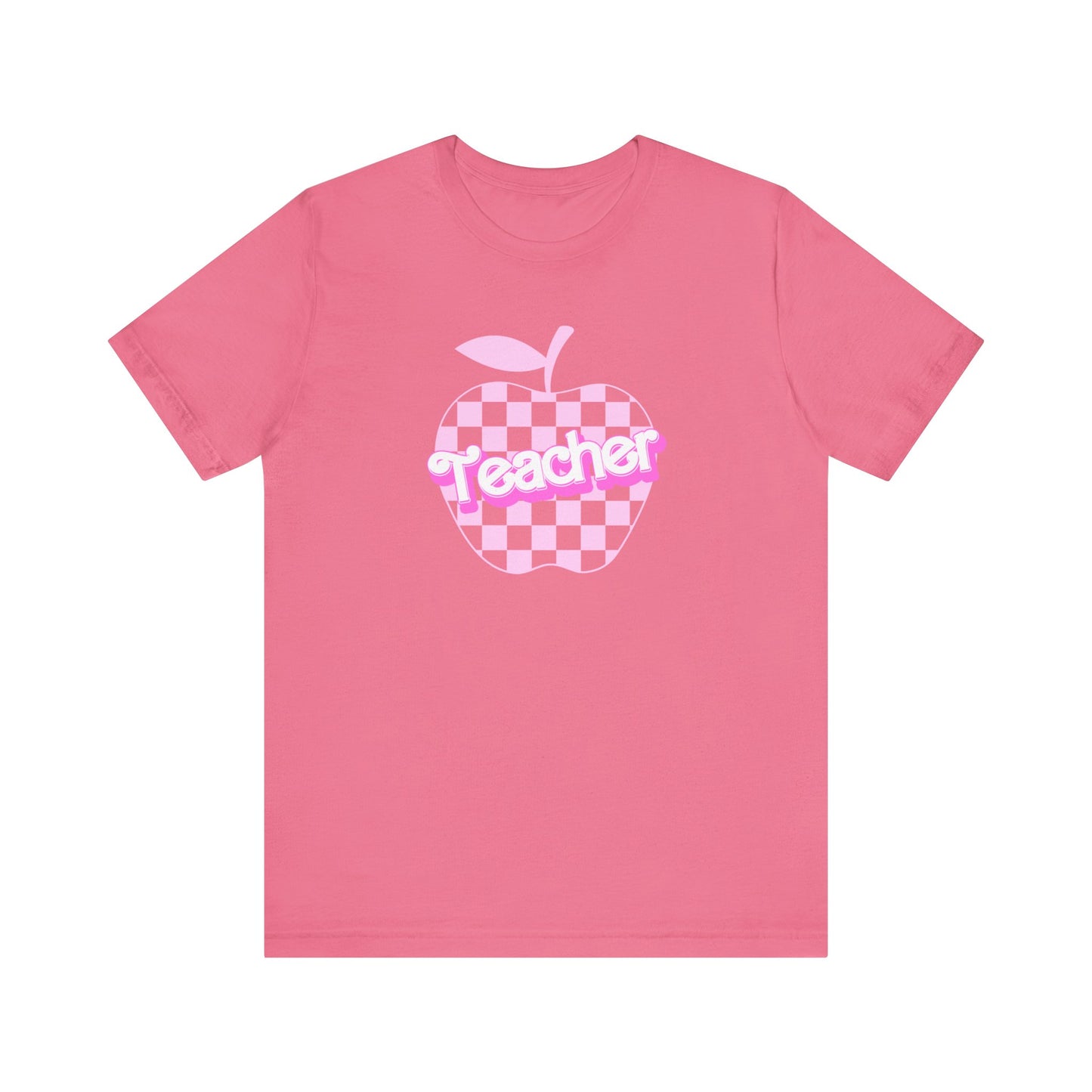 Checkered Apple Teacher Doll Font Tee