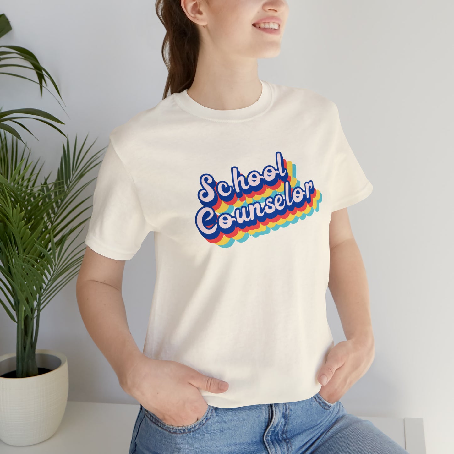 School Counselor Retro Cursive Unisex Jersey Short Sleeve Tee