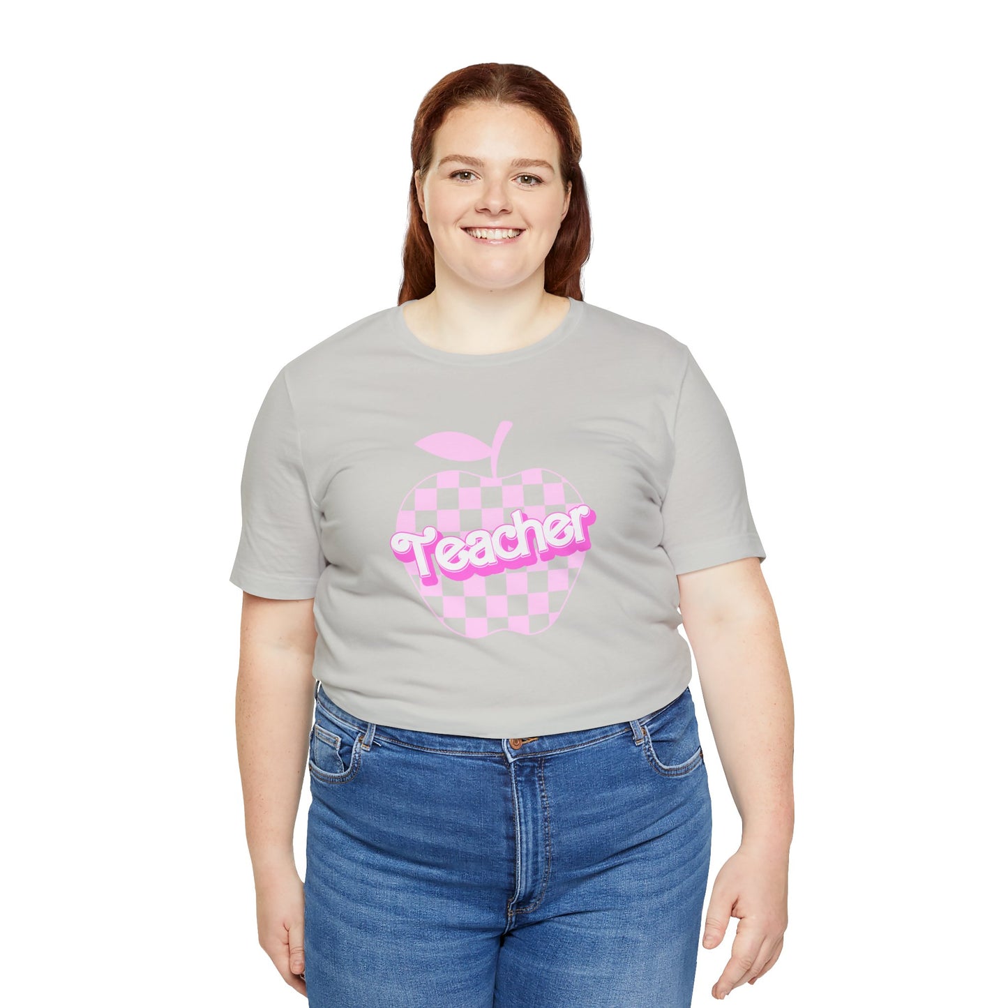 Checkered Apple Teacher Doll Font Tee