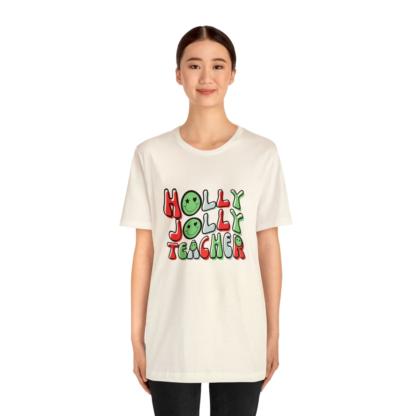 Holly Jolly Teacher Smiley Tee
