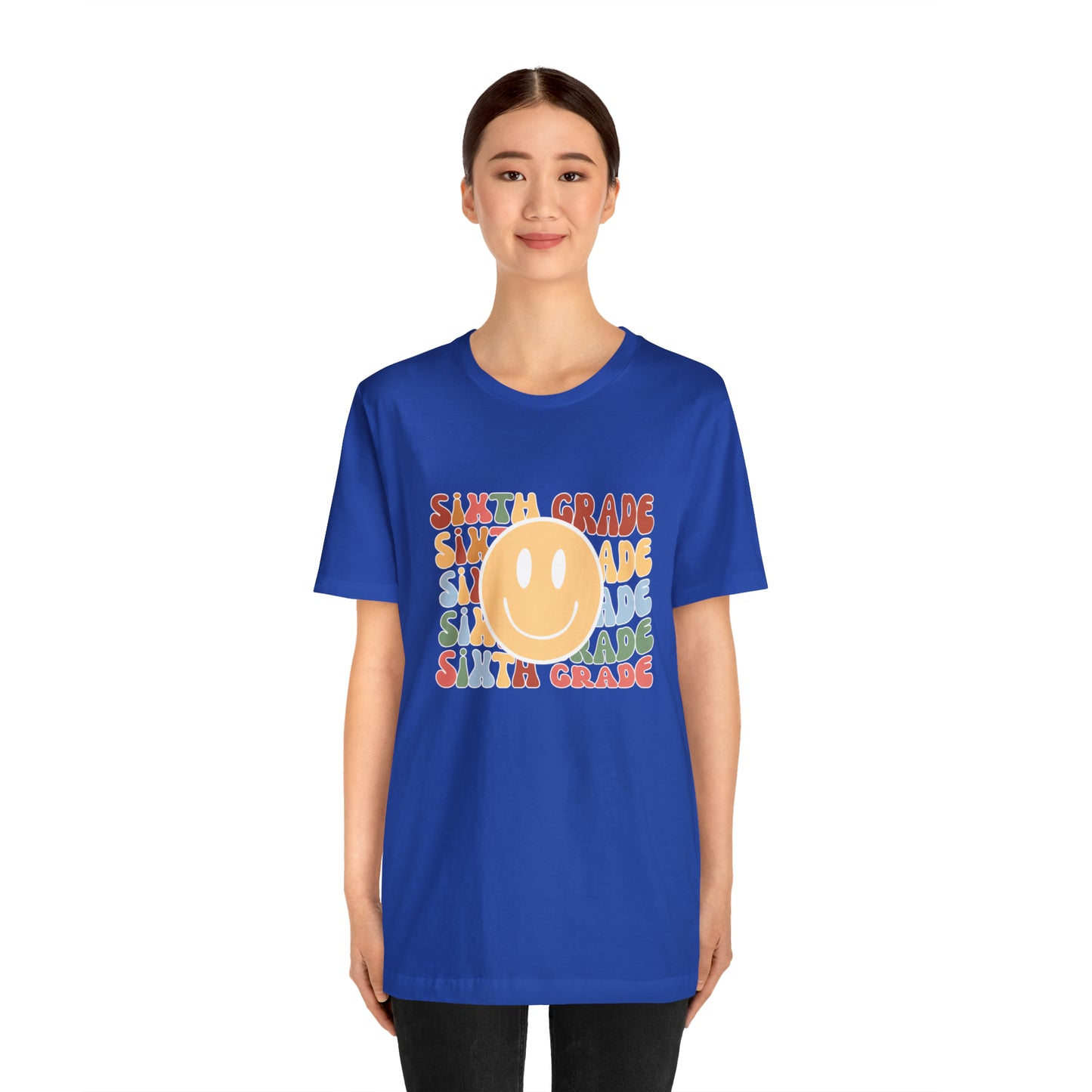 Sixth Grade Smiley Retro Print Unisex Jersey Short Sleeve Tee