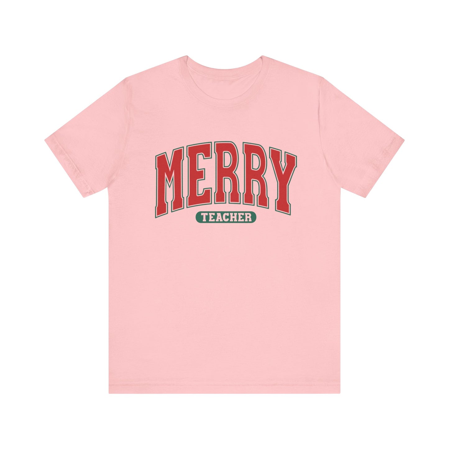 Merry Teacher Tee Red & Green Text