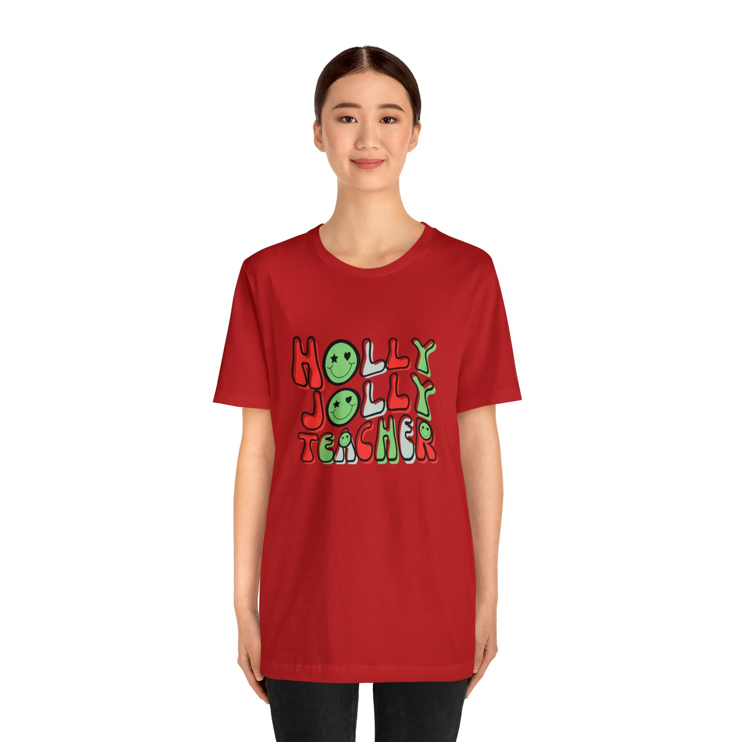 Holly Jolly Teacher Smiley Tee