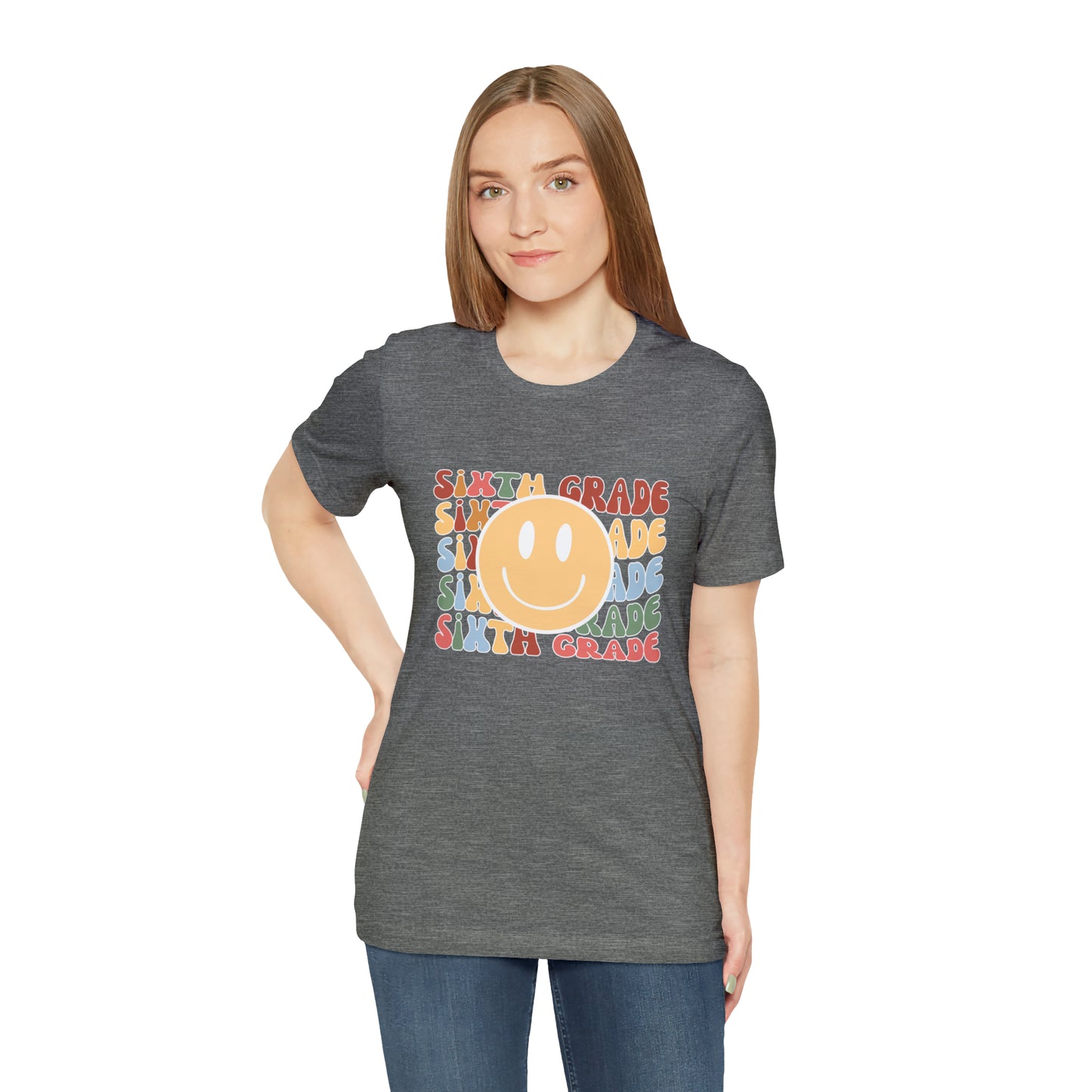 Sixth Grade Smiley Retro Print Unisex Jersey Short Sleeve Tee