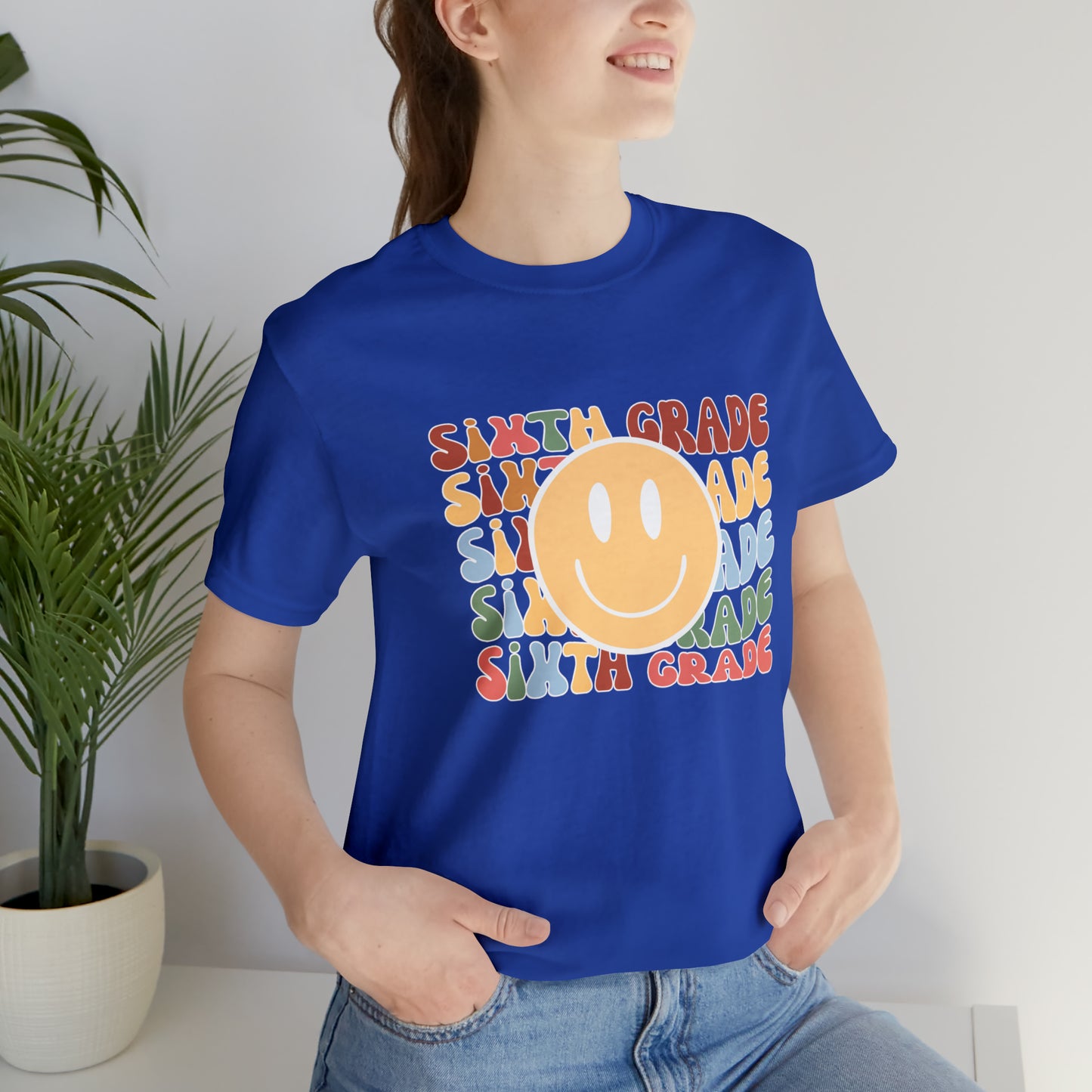 Sixth Grade Smiley Retro Print Unisex Jersey Short Sleeve Tee