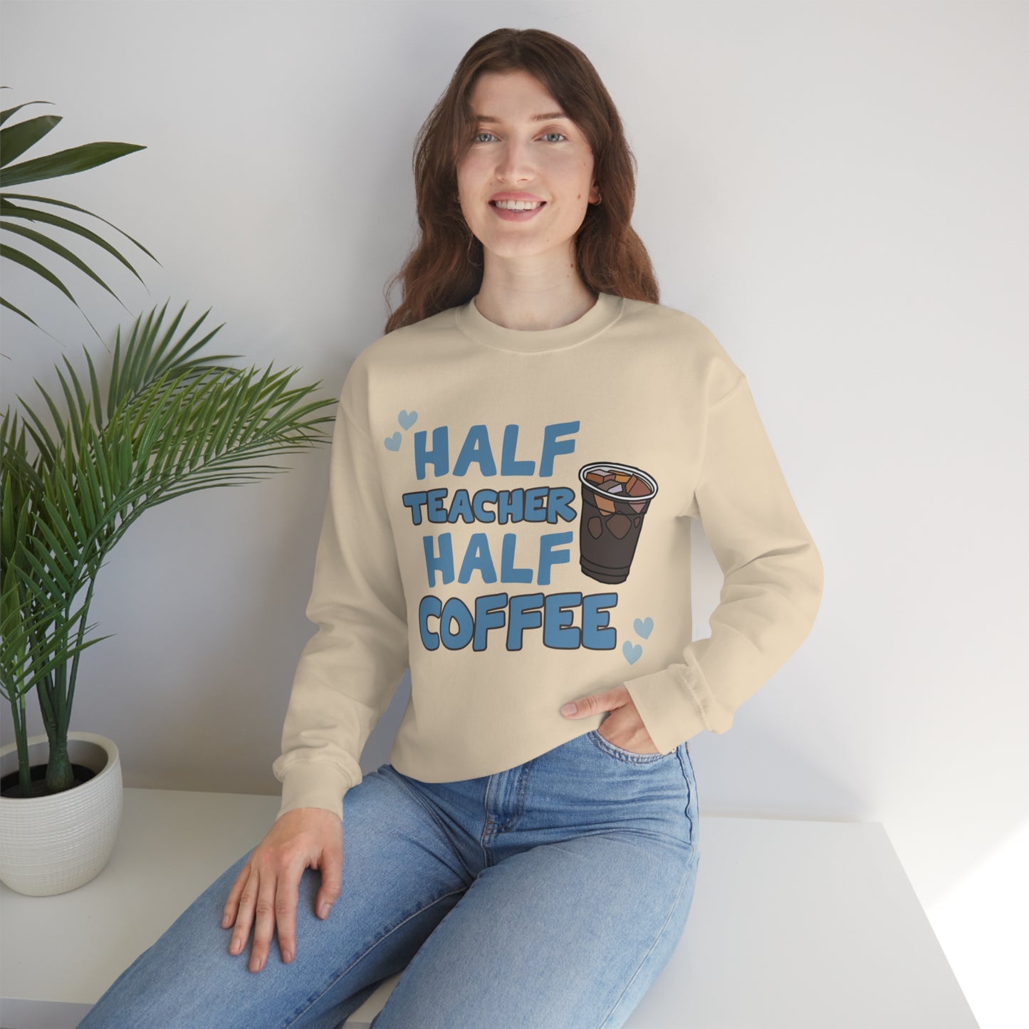 Half Teacher Half Coffee Unisex Heavy Blend™ Crewneck Sweatshirt