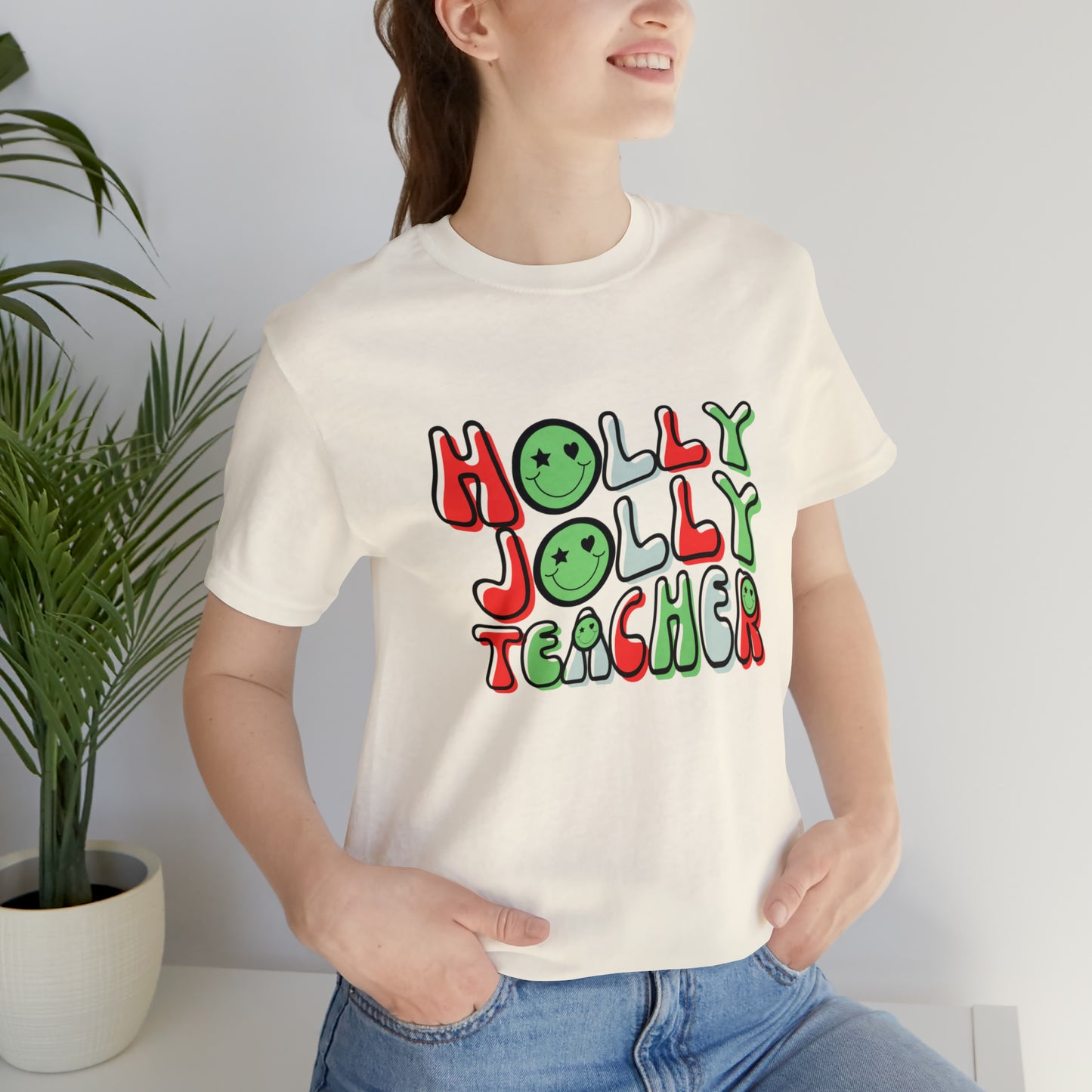 Holly Jolly Teacher Smiley Tee