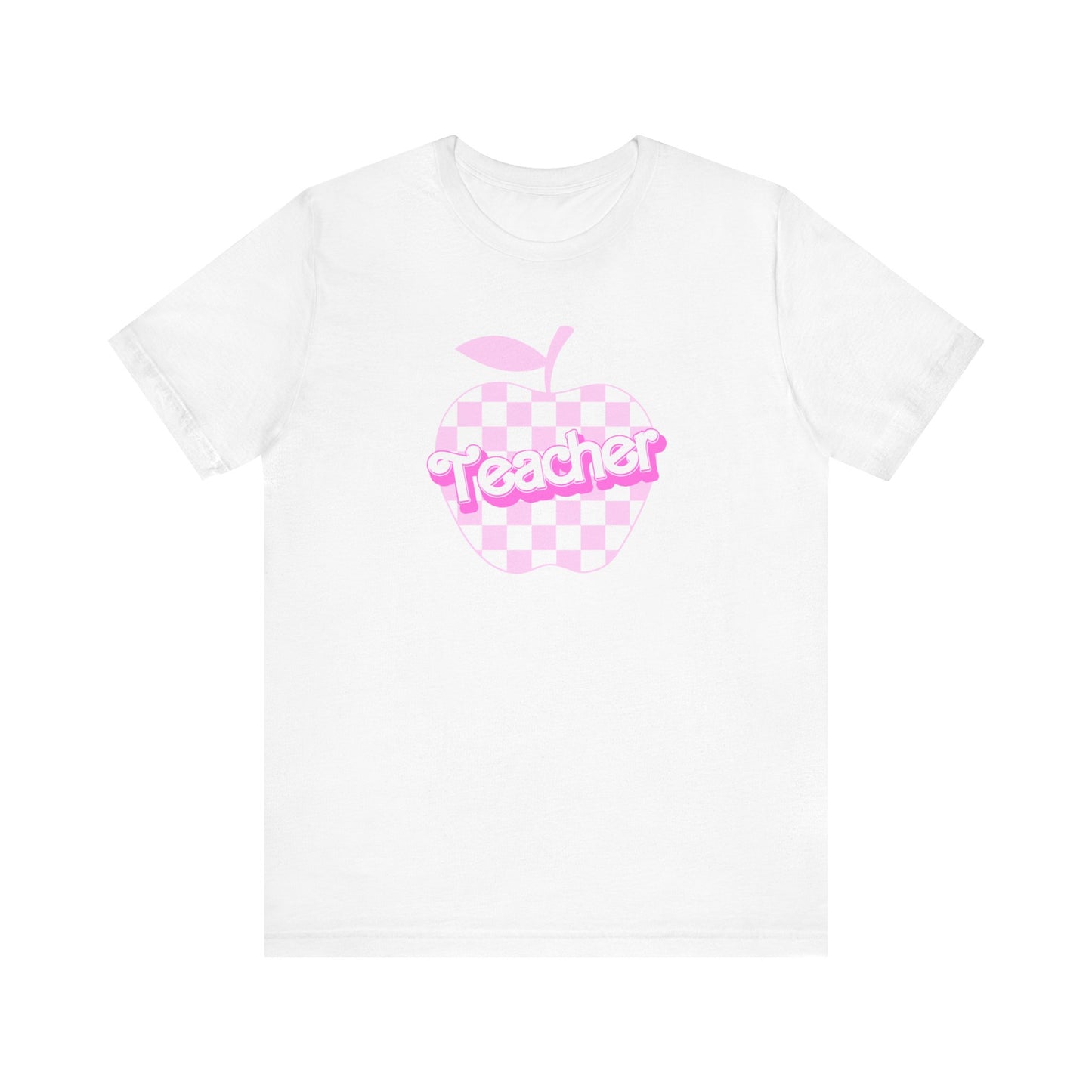 Checkered Apple Teacher Doll Font Tee