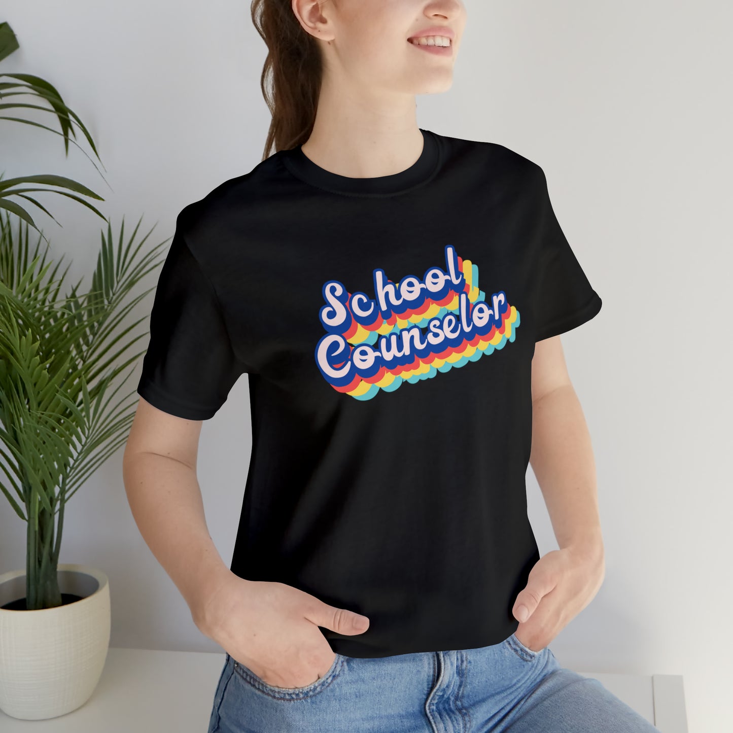 School Counselor Retro Cursive Unisex Jersey Short Sleeve Tee