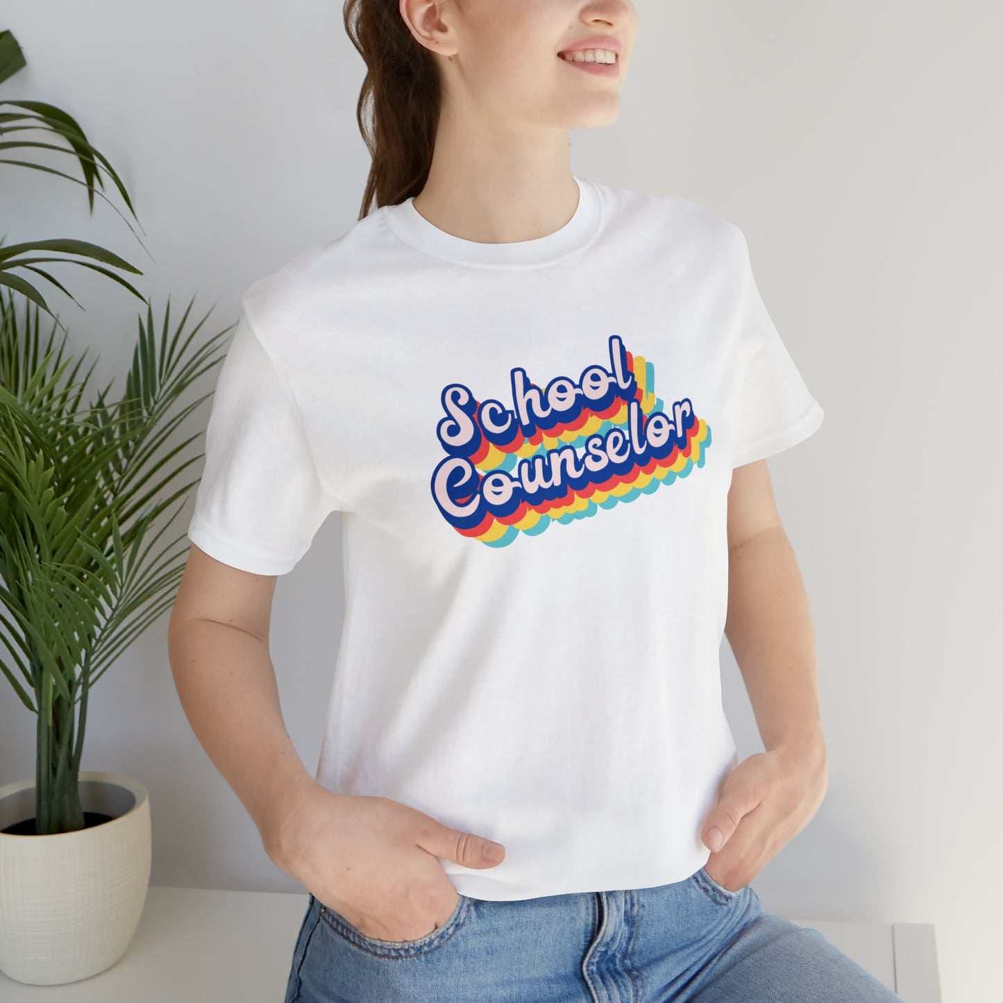 School Counselor Retro Cursive Unisex Jersey Short Sleeve Tee