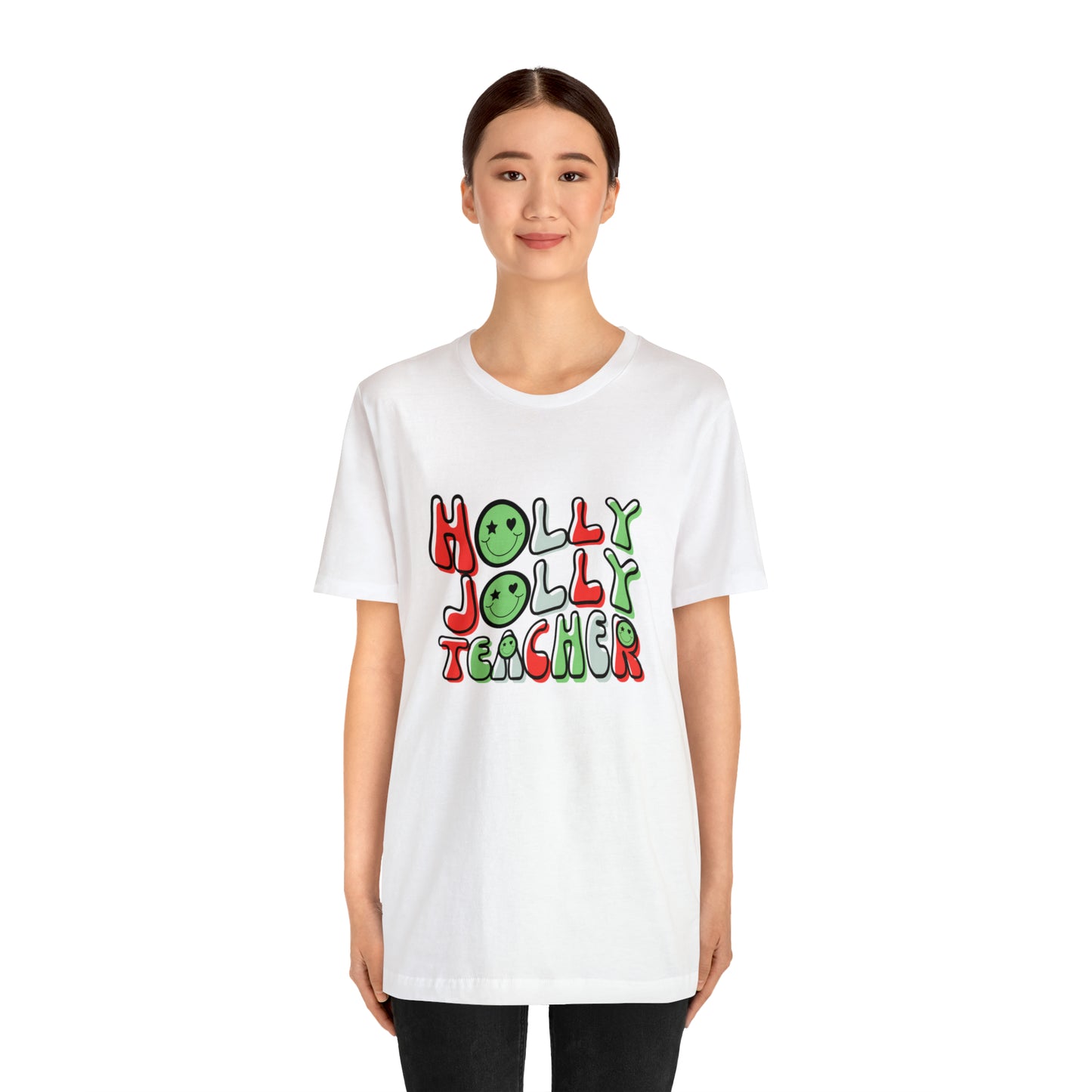 Holly Jolly Teacher Smiley Tee