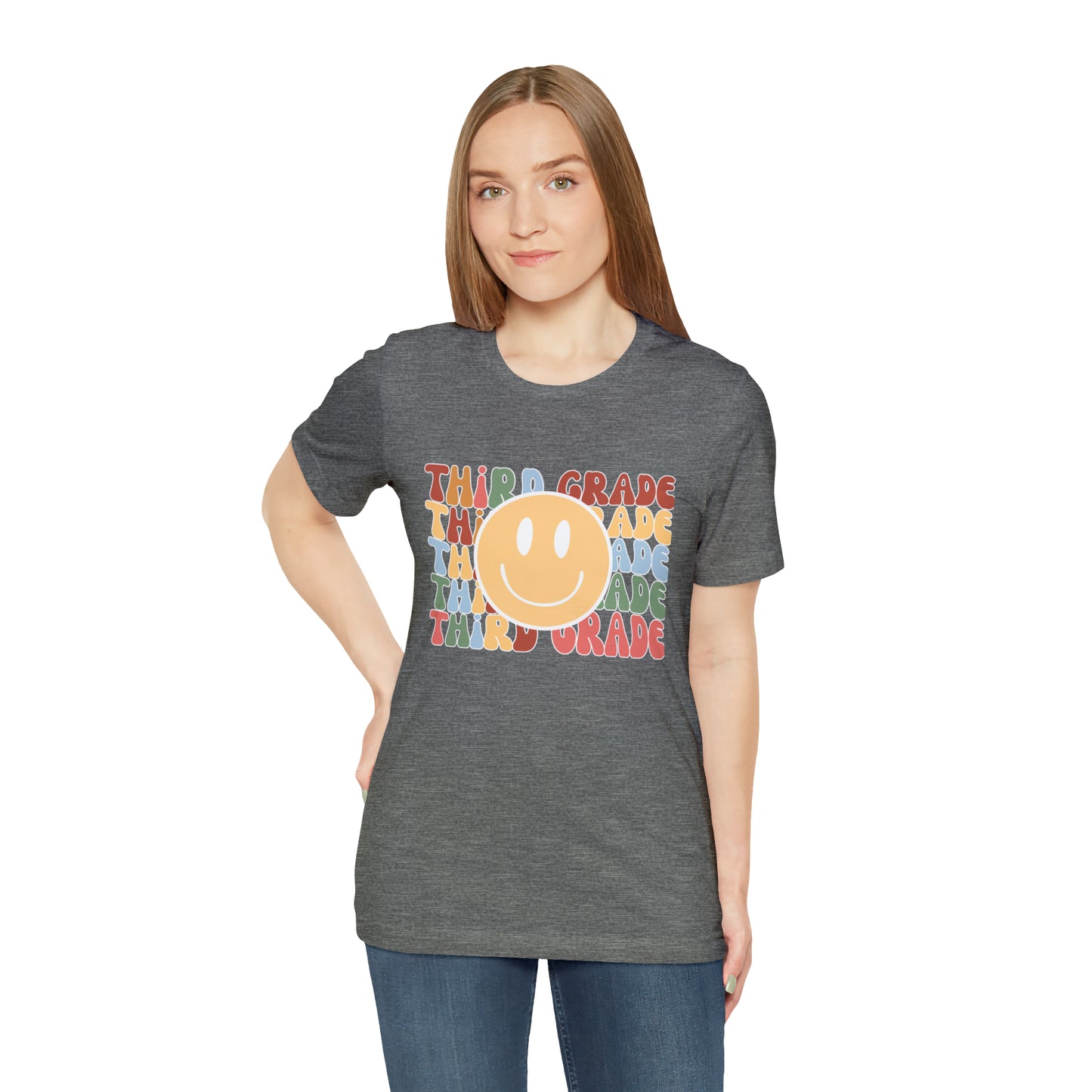 Third Grade Smiley Retro Print Unisex Jersey Short Sleeve Tee