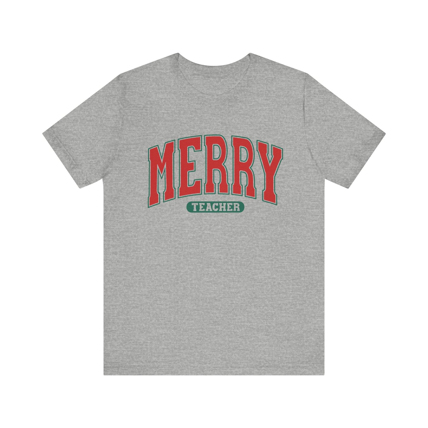 Merry Teacher Tee Red & Green Text