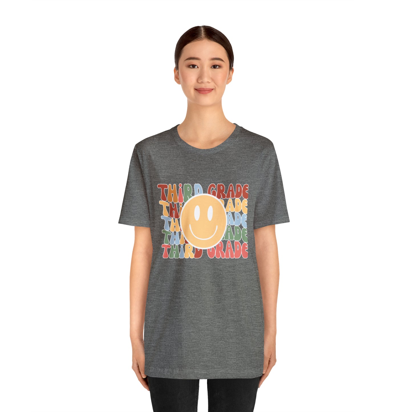 Third Grade Smiley Retro Print Unisex Jersey Short Sleeve Tee
