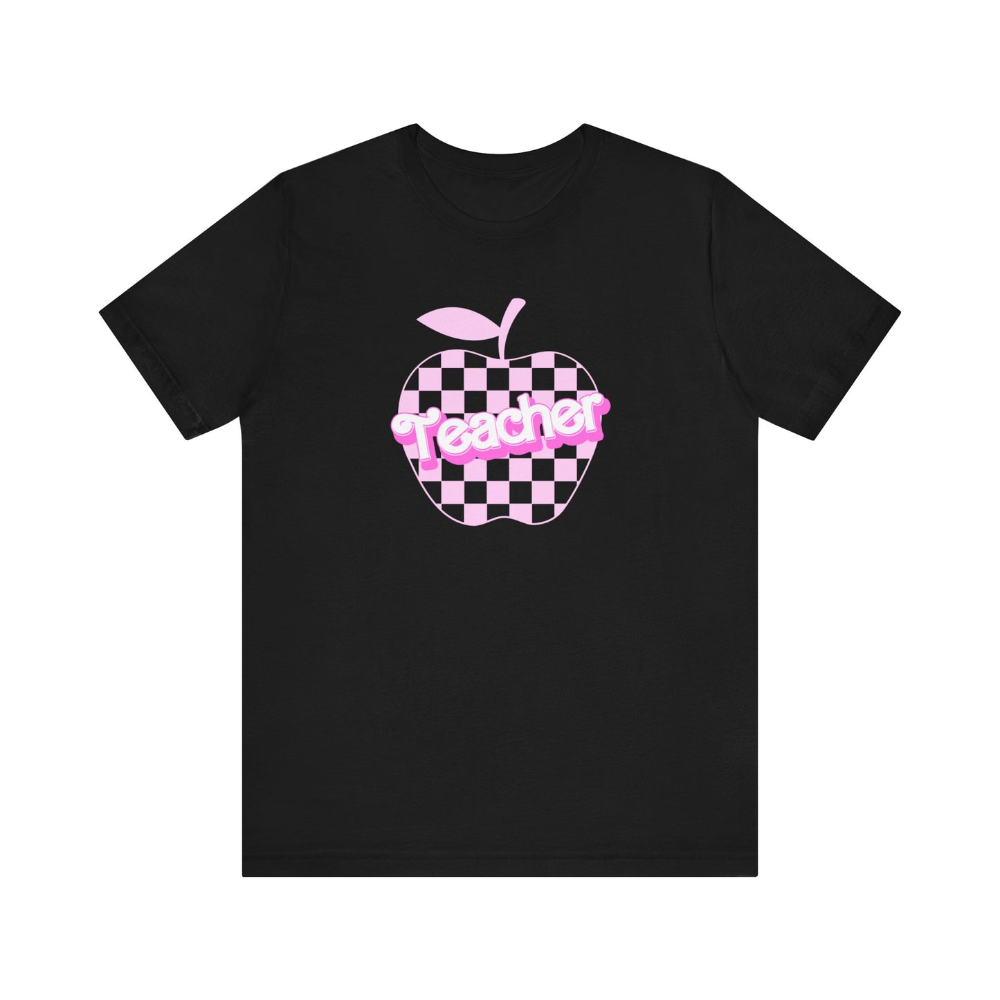 Checkered Apple Teacher Doll Font Tee