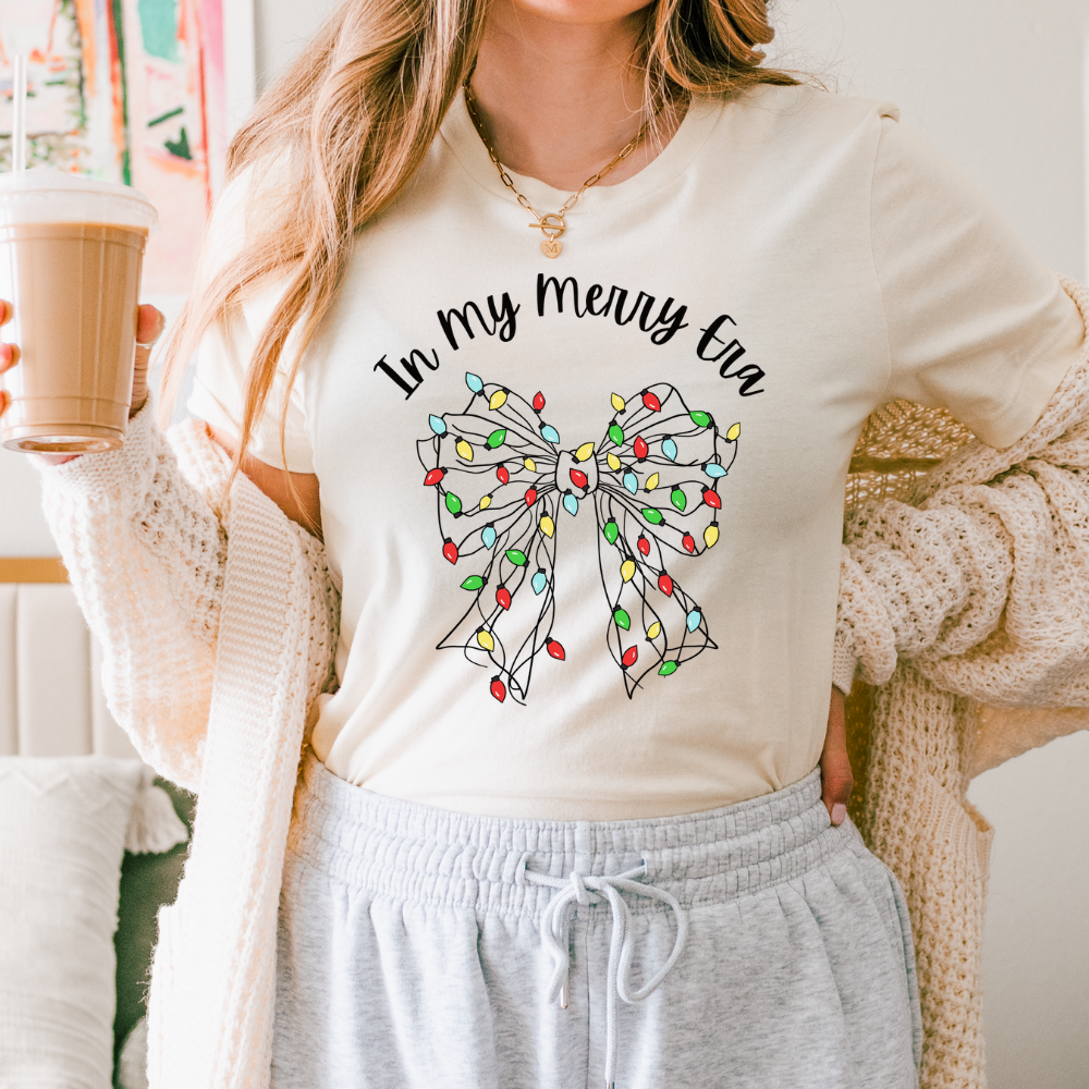 Holiday Lights Bow T-Shirt - "In My Merry Era"