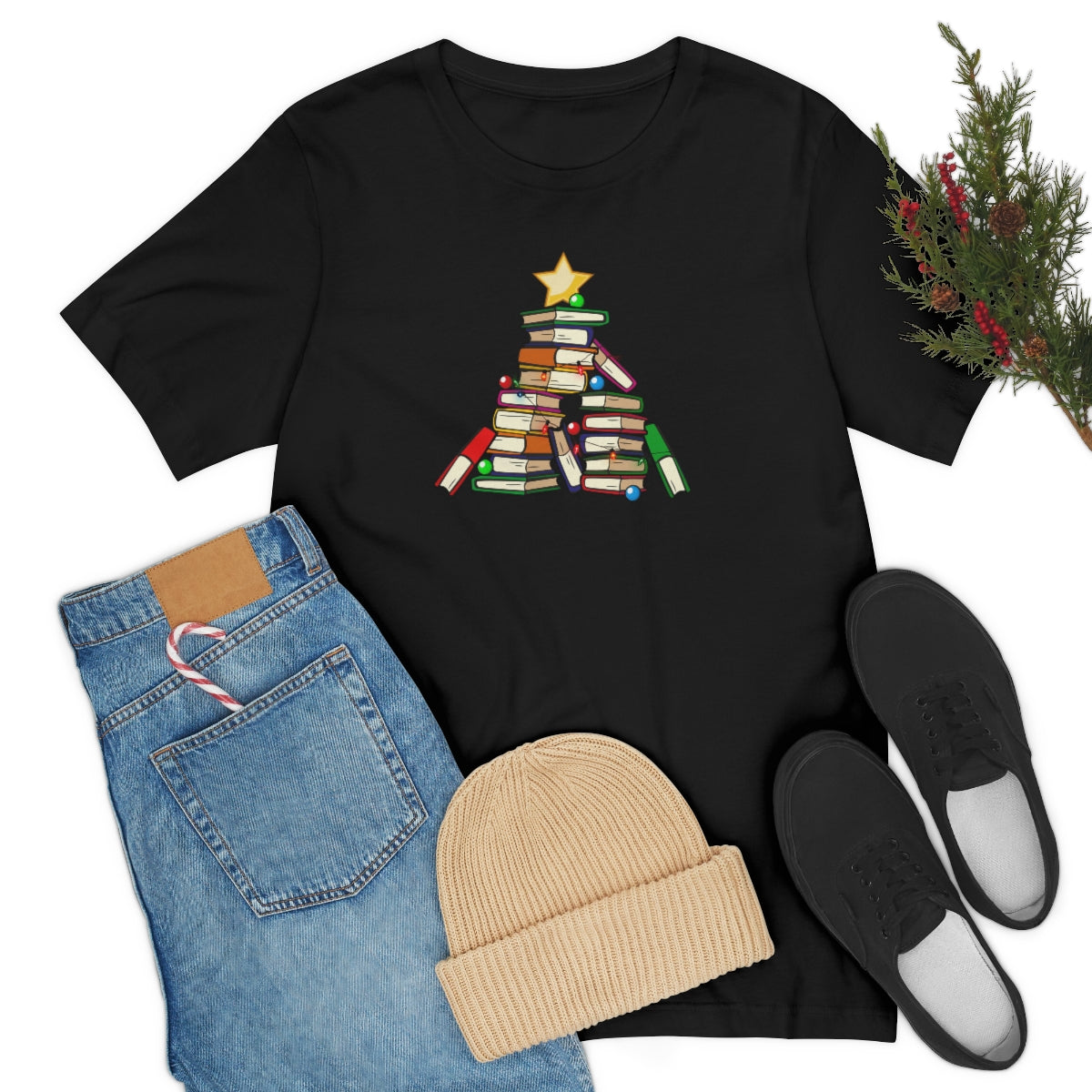 Holiday Tree of Books Unisex Jersey Short Sleeve Tee