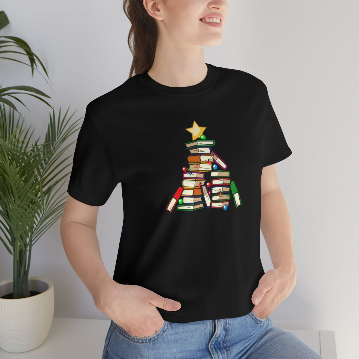 Holiday Tree of Books Unisex Jersey Short Sleeve Tee