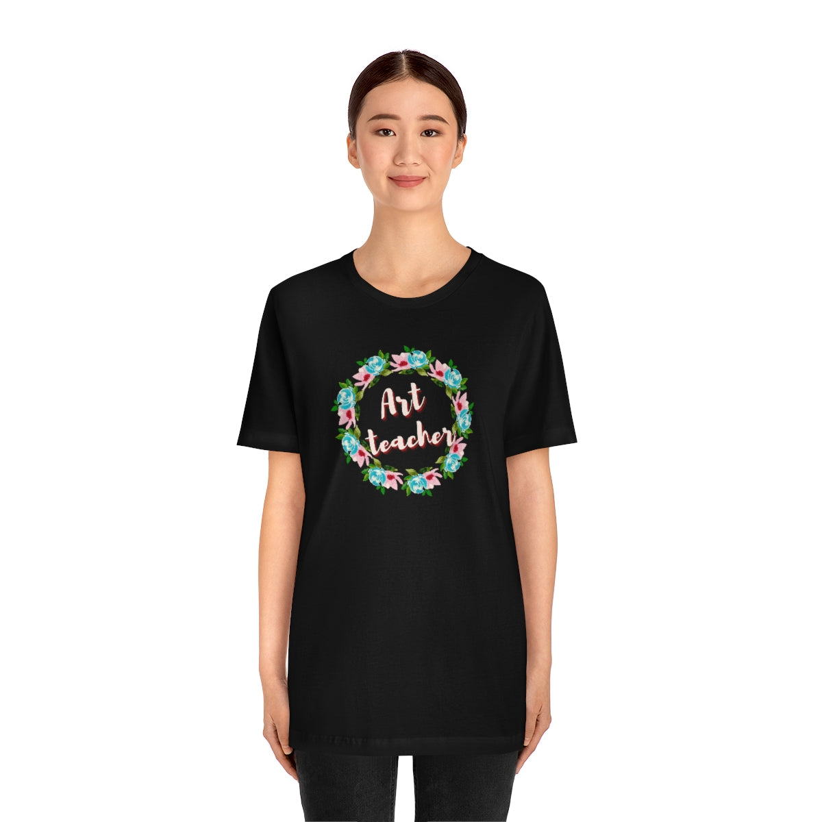 Art Teacher Floral Wreath Unisex Jersey Short Sleeve Tee
