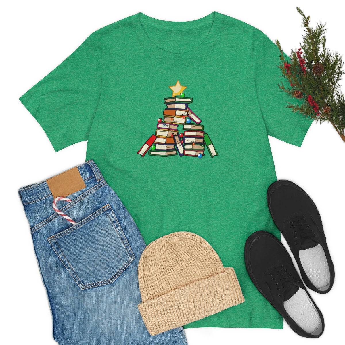 Holiday Tree of Books Unisex Jersey Short Sleeve Tee