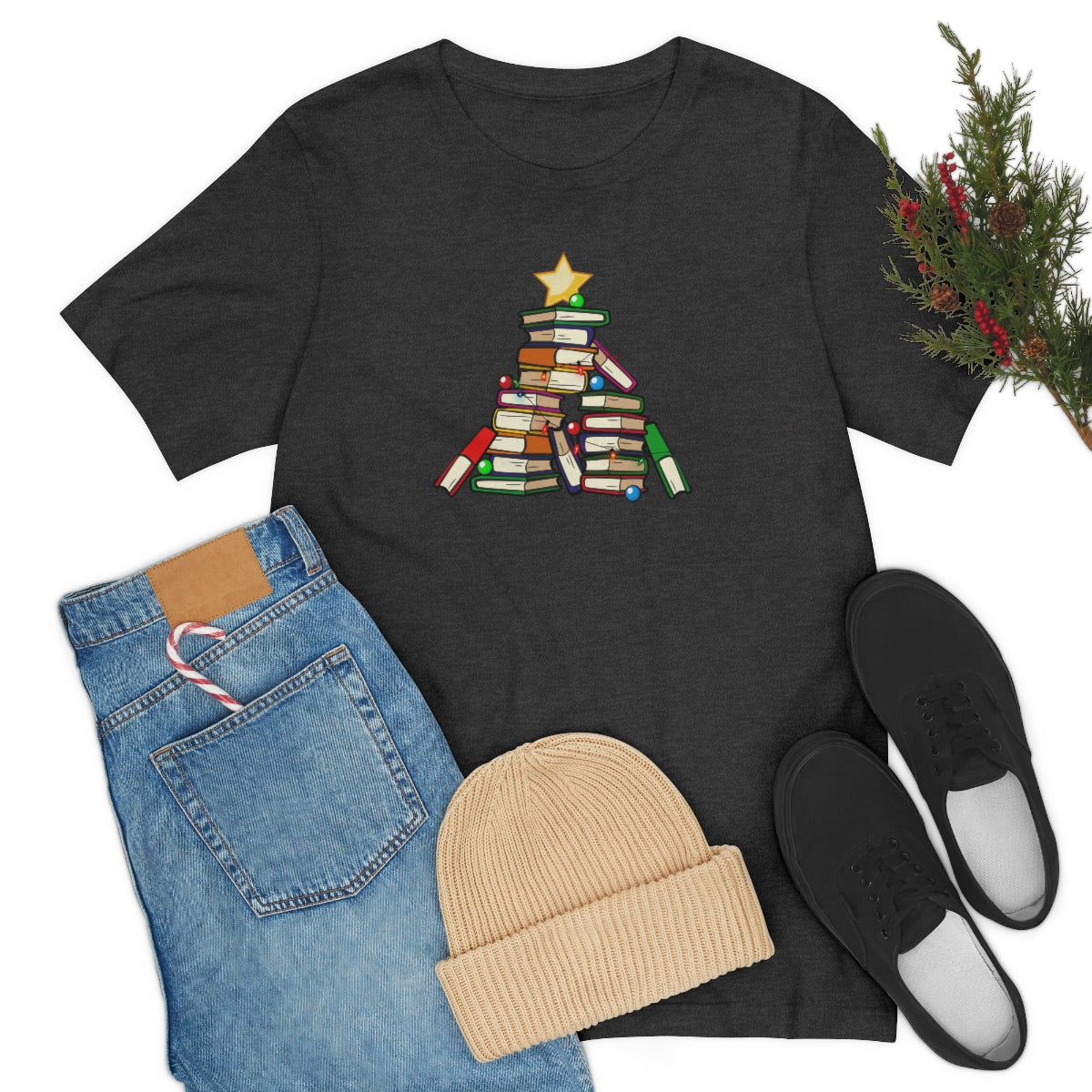 Holiday Tree of Books Unisex Jersey Short Sleeve Tee