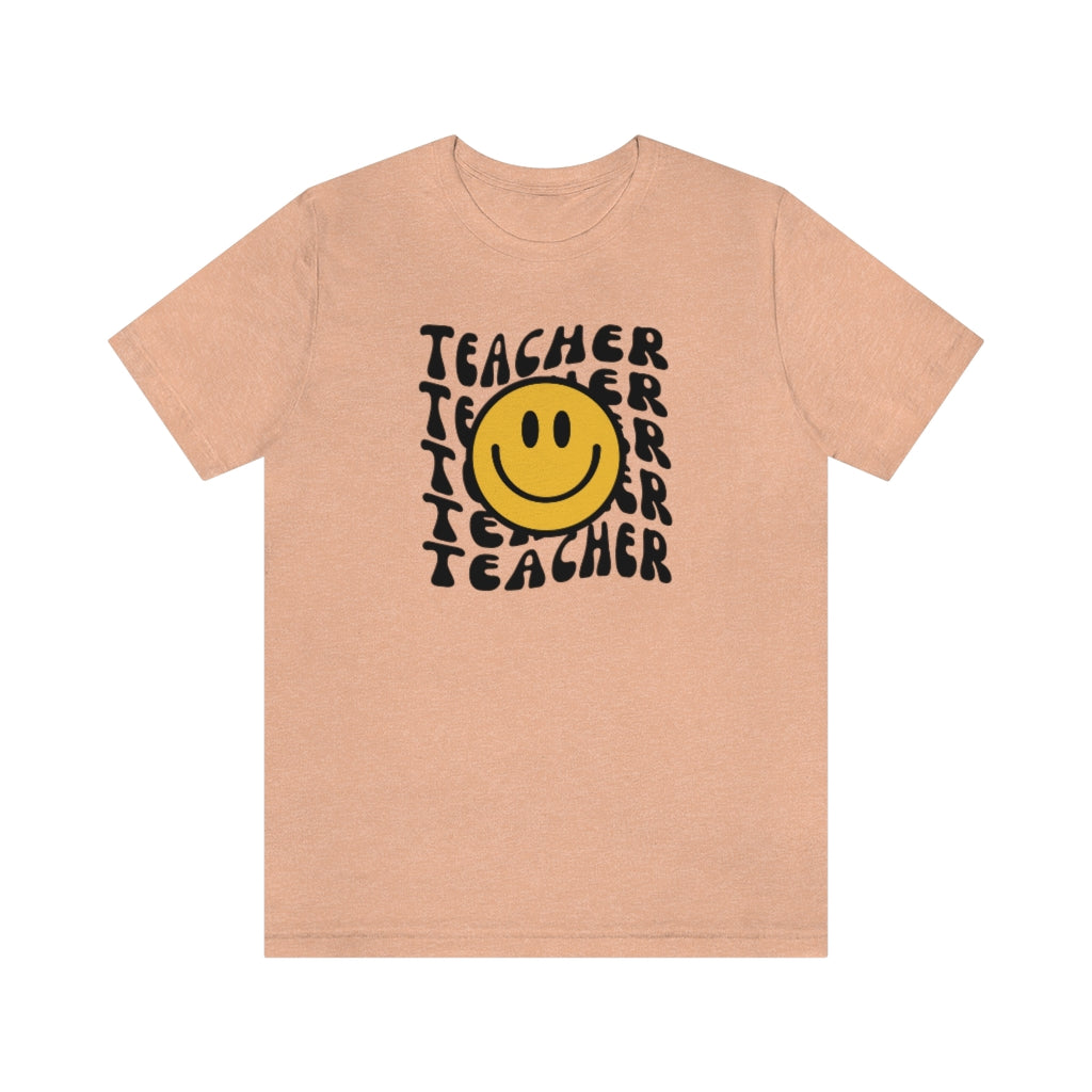 Happy Teacher Retro Print Unisex Jersey Short Sleeve Tee