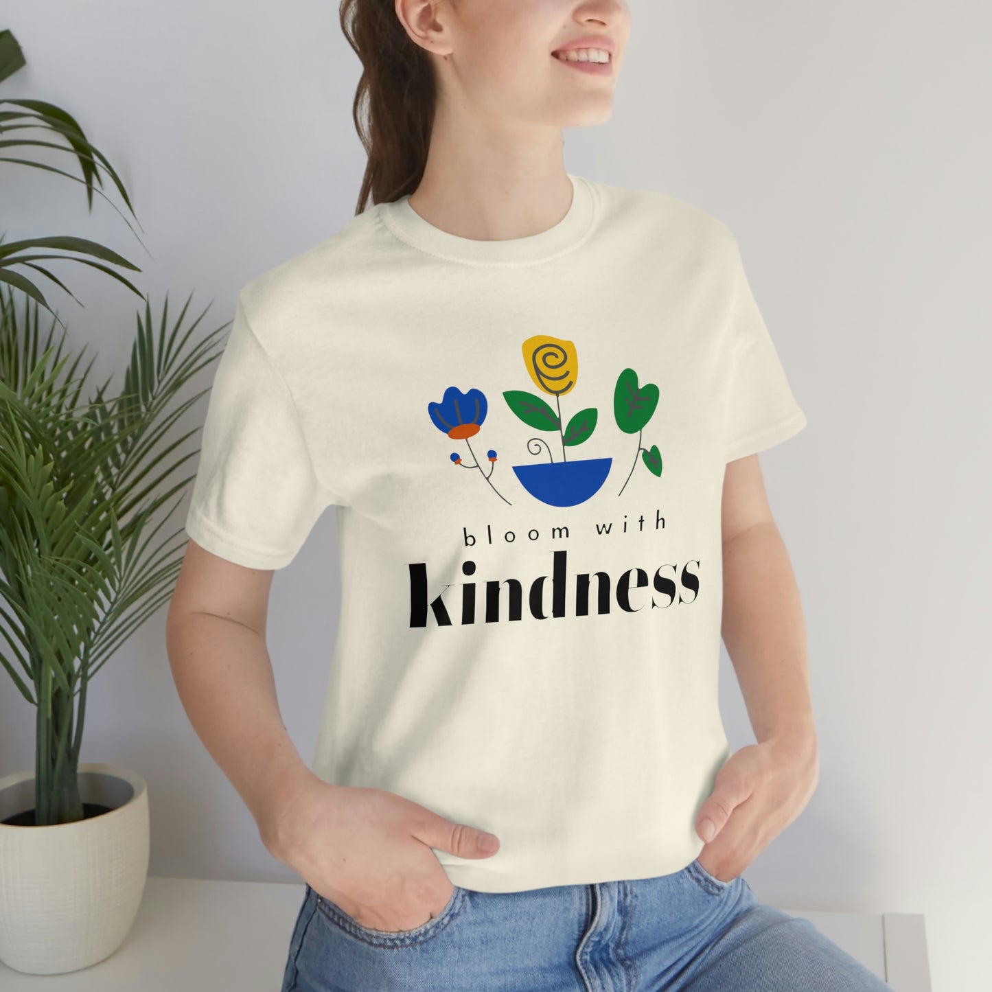 Bloom with Kindness Black Lettering Unisex Jersey Short Sleeve Tee