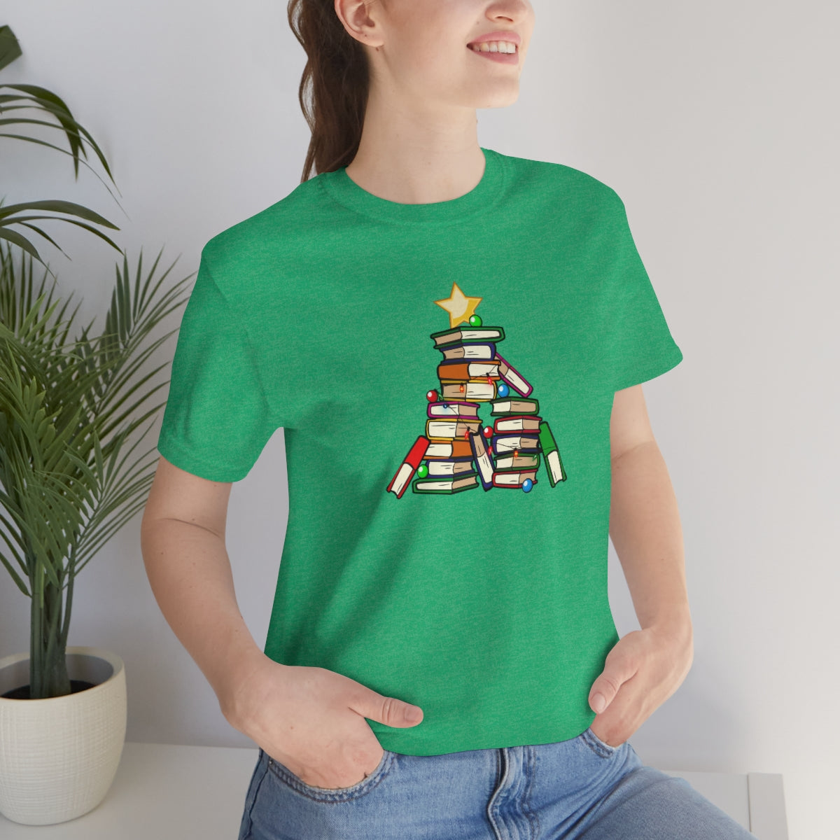 Holiday Tree of Books Unisex Jersey Short Sleeve Tee