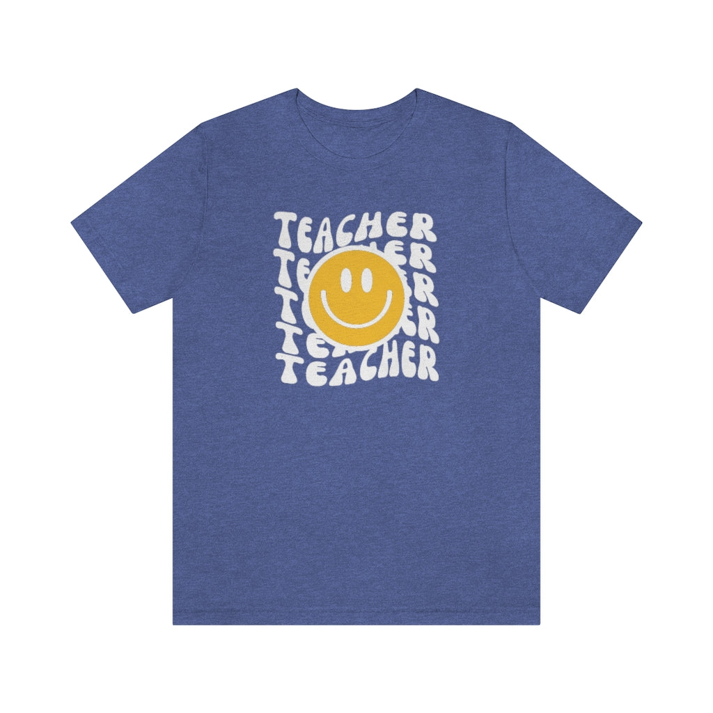 Happy Teacher Retro Print Unisex Jersey Short Sleeve Tee