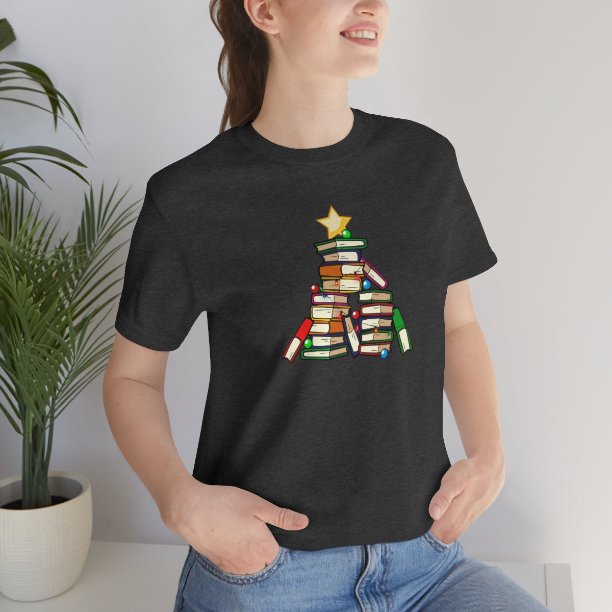 Holiday Tree of Books Unisex Jersey Short Sleeve Tee