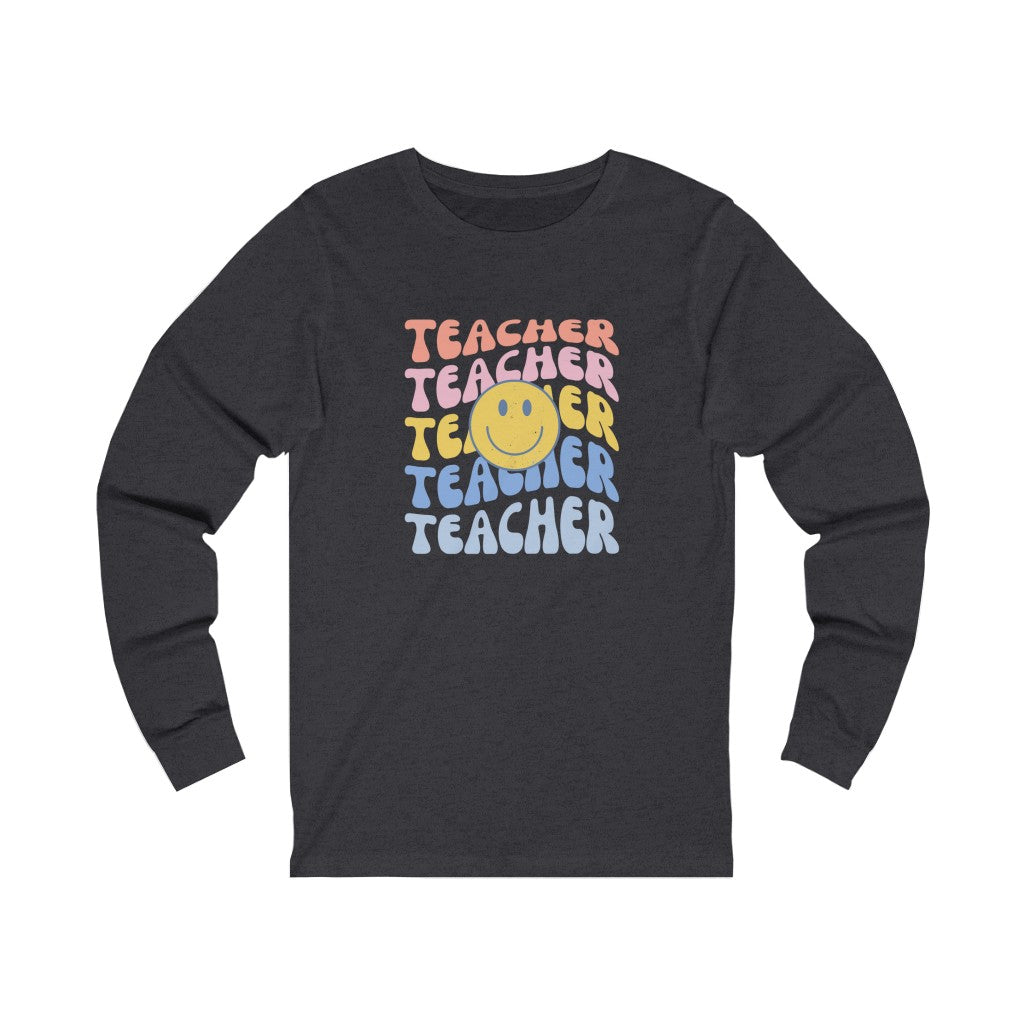 Happy Teacher Pastel Retro Print Unisex Jersey Long Sleeve Tee