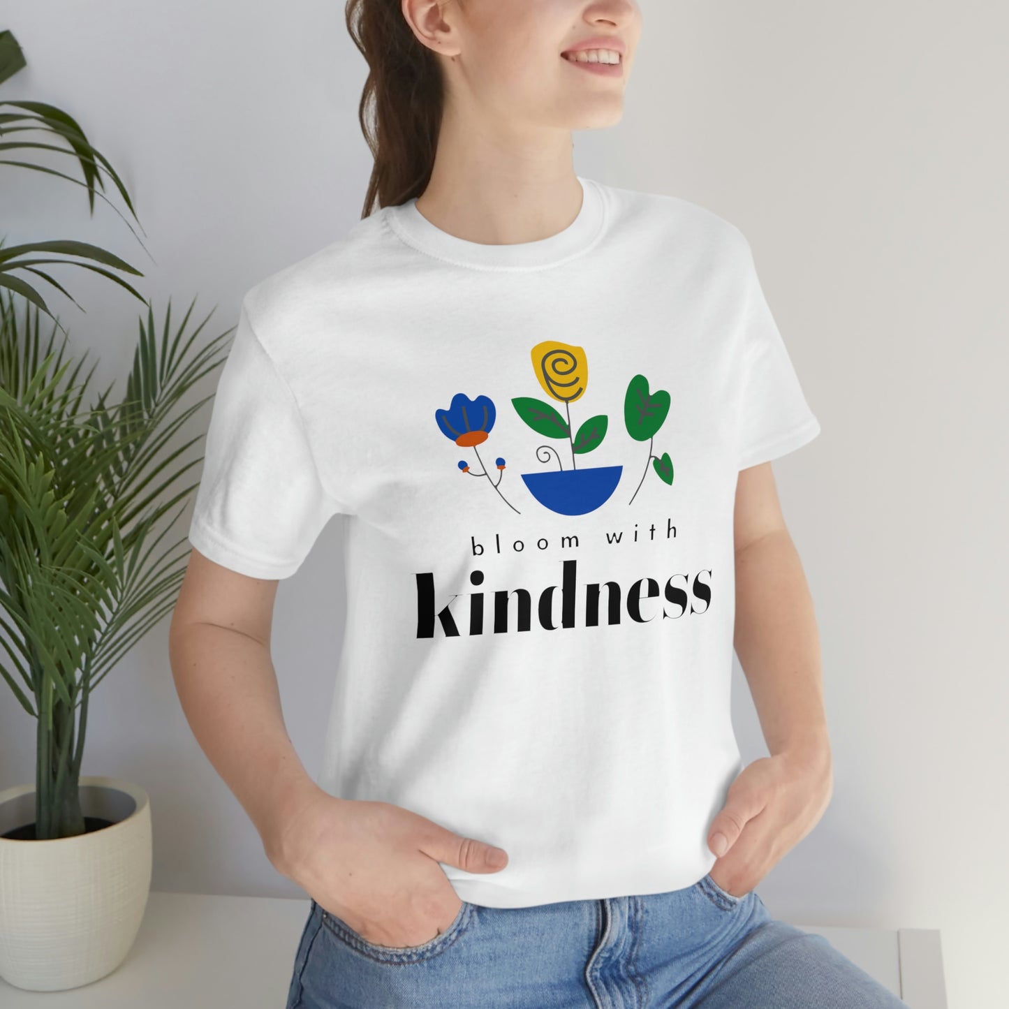 Bloom with Kindness Black Lettering Unisex Jersey Short Sleeve Tee