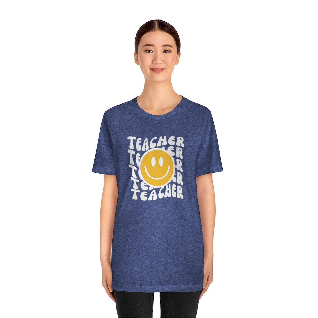 Happy Teacher Retro Print Unisex Jersey Short Sleeve Tee