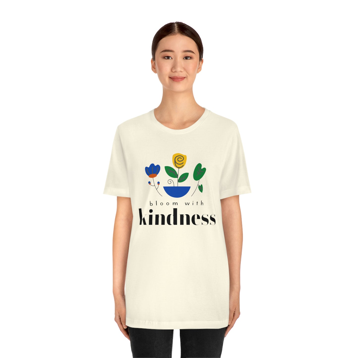 Bloom with Kindness Black Lettering Unisex Jersey Short Sleeve Tee