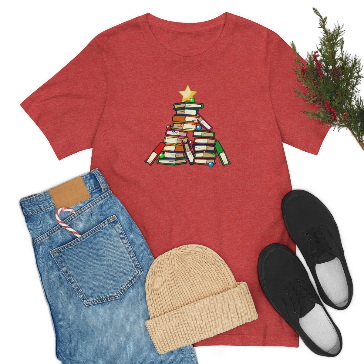 Holiday Tree of Books Unisex Jersey Short Sleeve Tee
