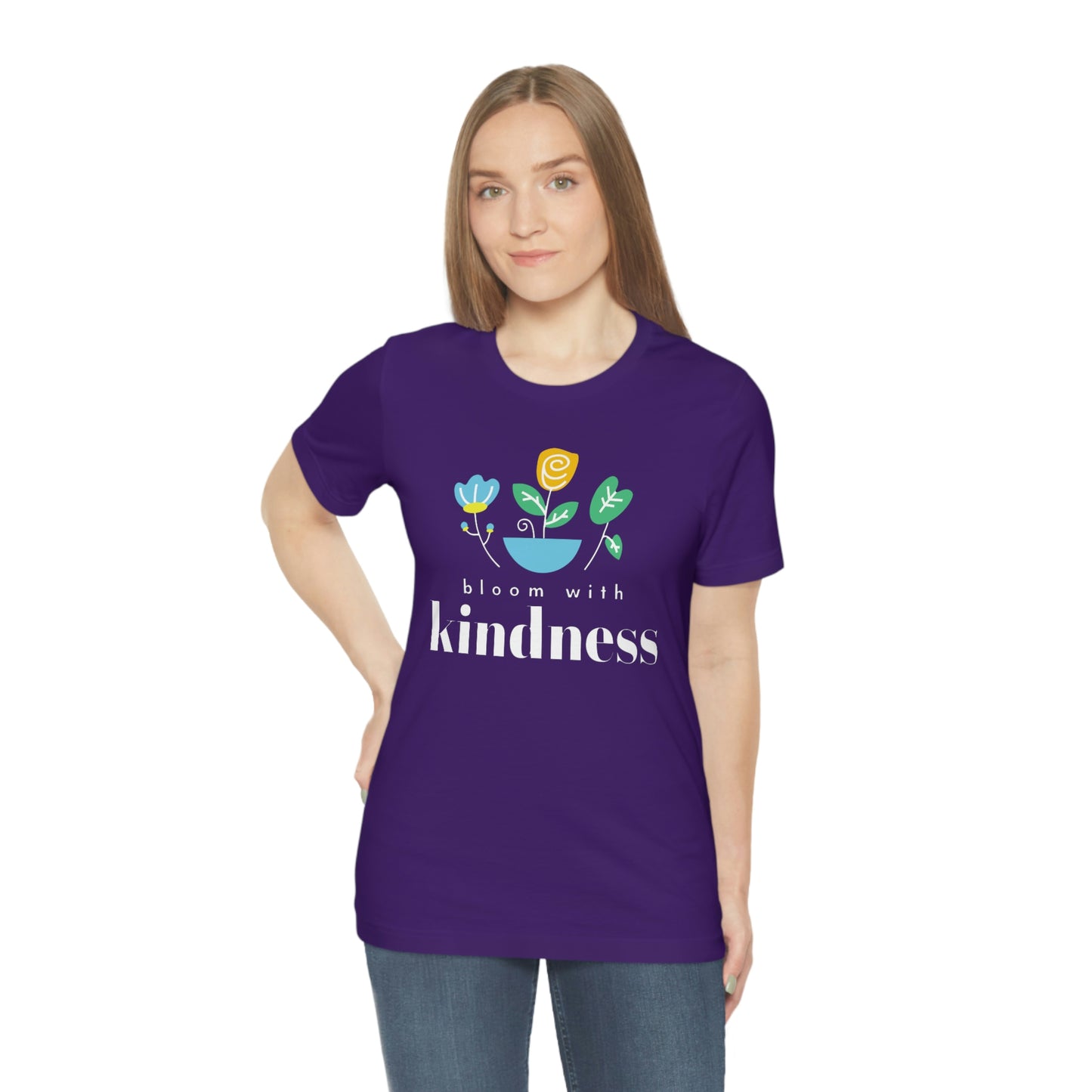 Bloom with Kindness White Lettering Unisex Jersey Short Sleeve Tee