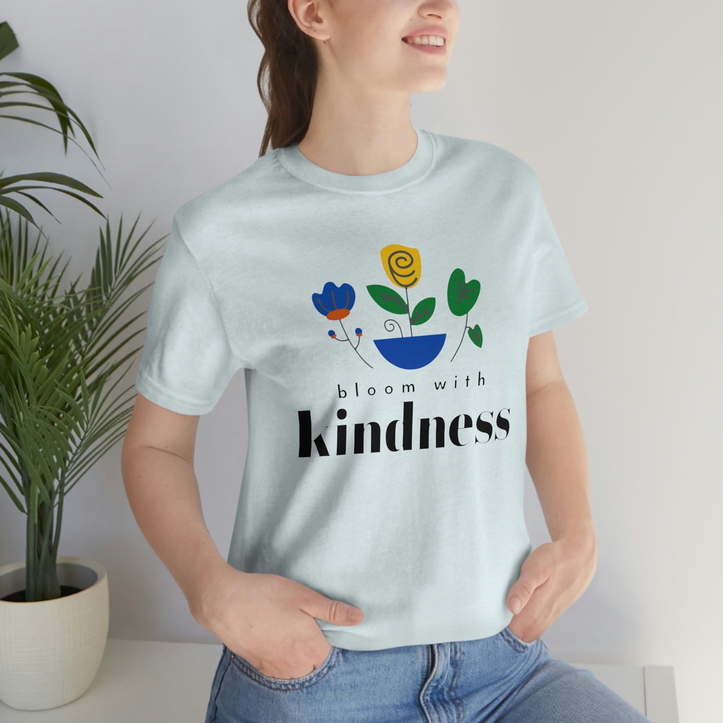 Bloom with Kindness Black Lettering Unisex Jersey Short Sleeve Tee