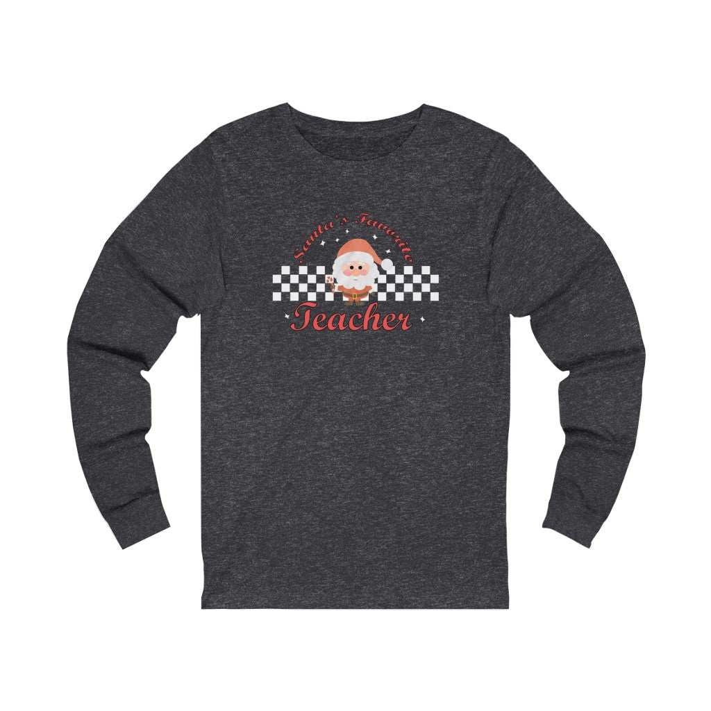 Santa's Favorite Teacher Graphic Print Unisex Jersey Long Sleeve Tee