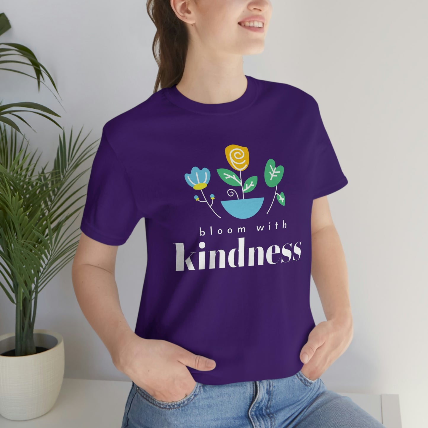 Bloom with Kindness White Lettering Unisex Jersey Short Sleeve Tee