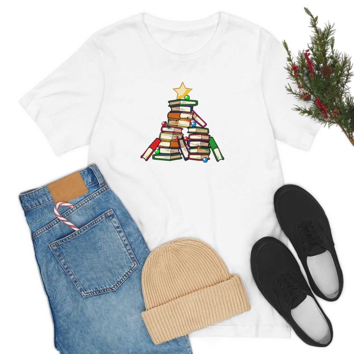 Holiday Tree of Books Unisex Jersey Short Sleeve Tee